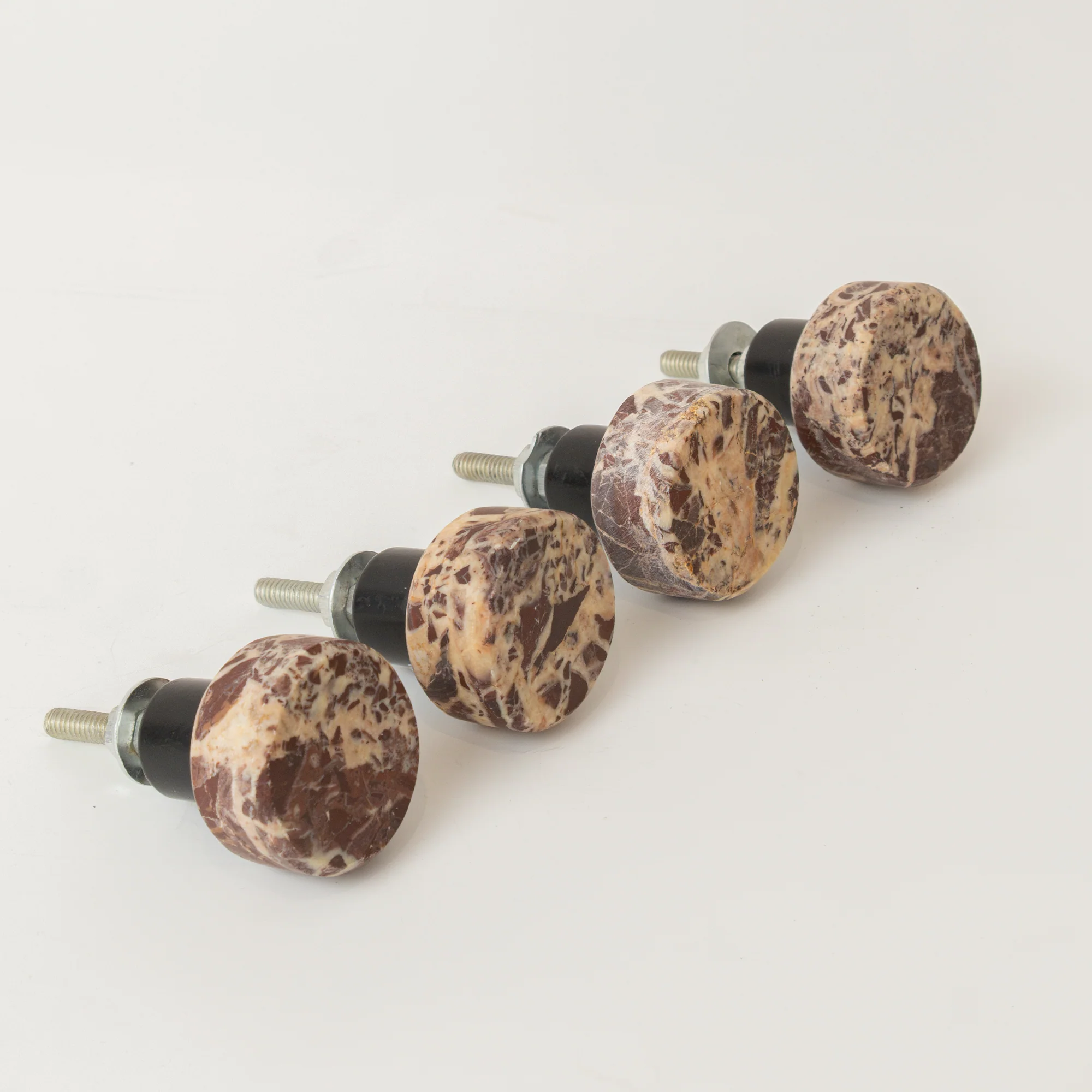 Unique Set of 4 Round Red Marble Drawer Knobs Authentic