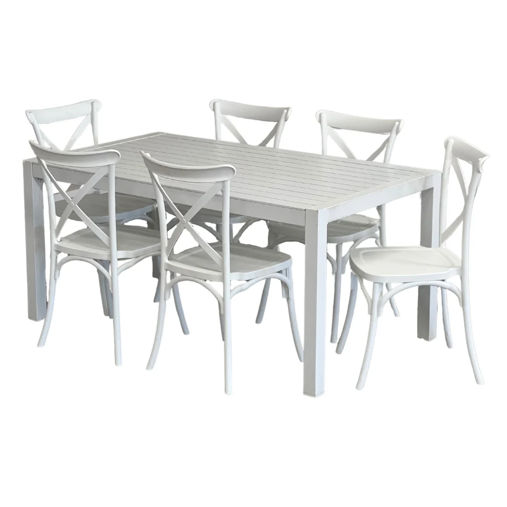 Organic Matzo Heritage 7 Piece Outdoor Dining Setting White Versatile