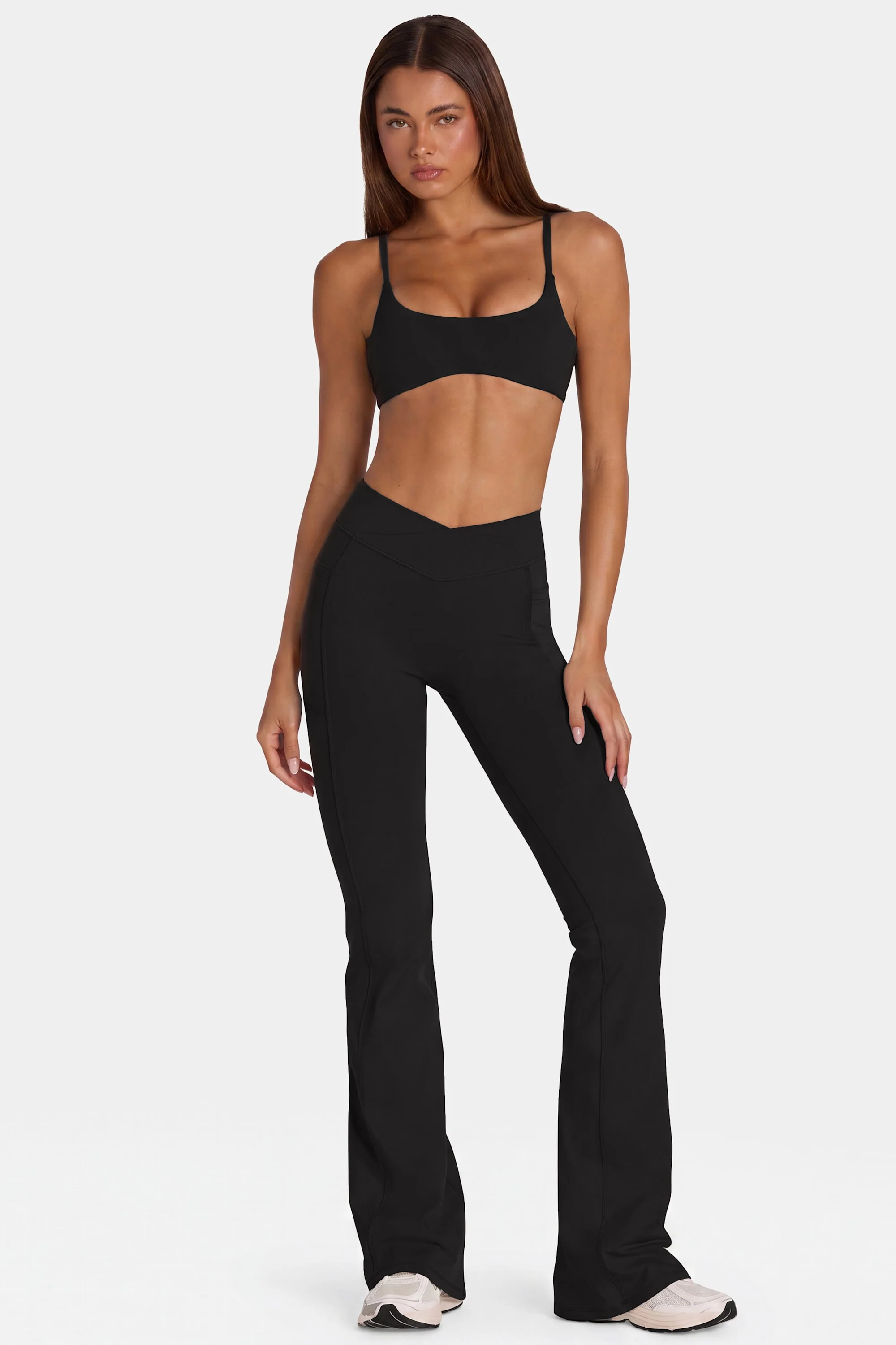 Smooth Soft Active V-Waist Flared Leggings in Black Breathable