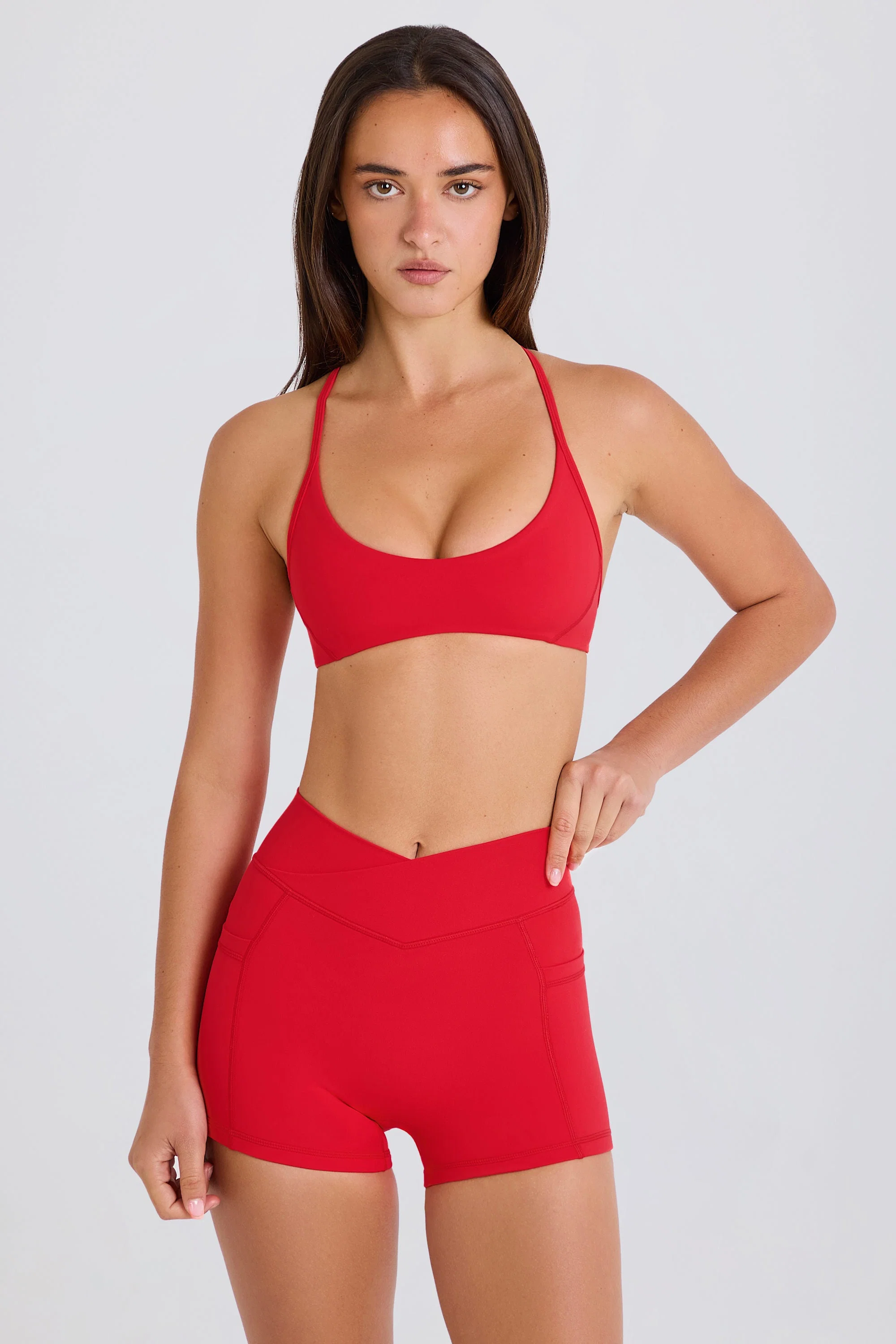 Durable Soft Active Pocket V-Waist Mini Shorts in Strawberry Original Design