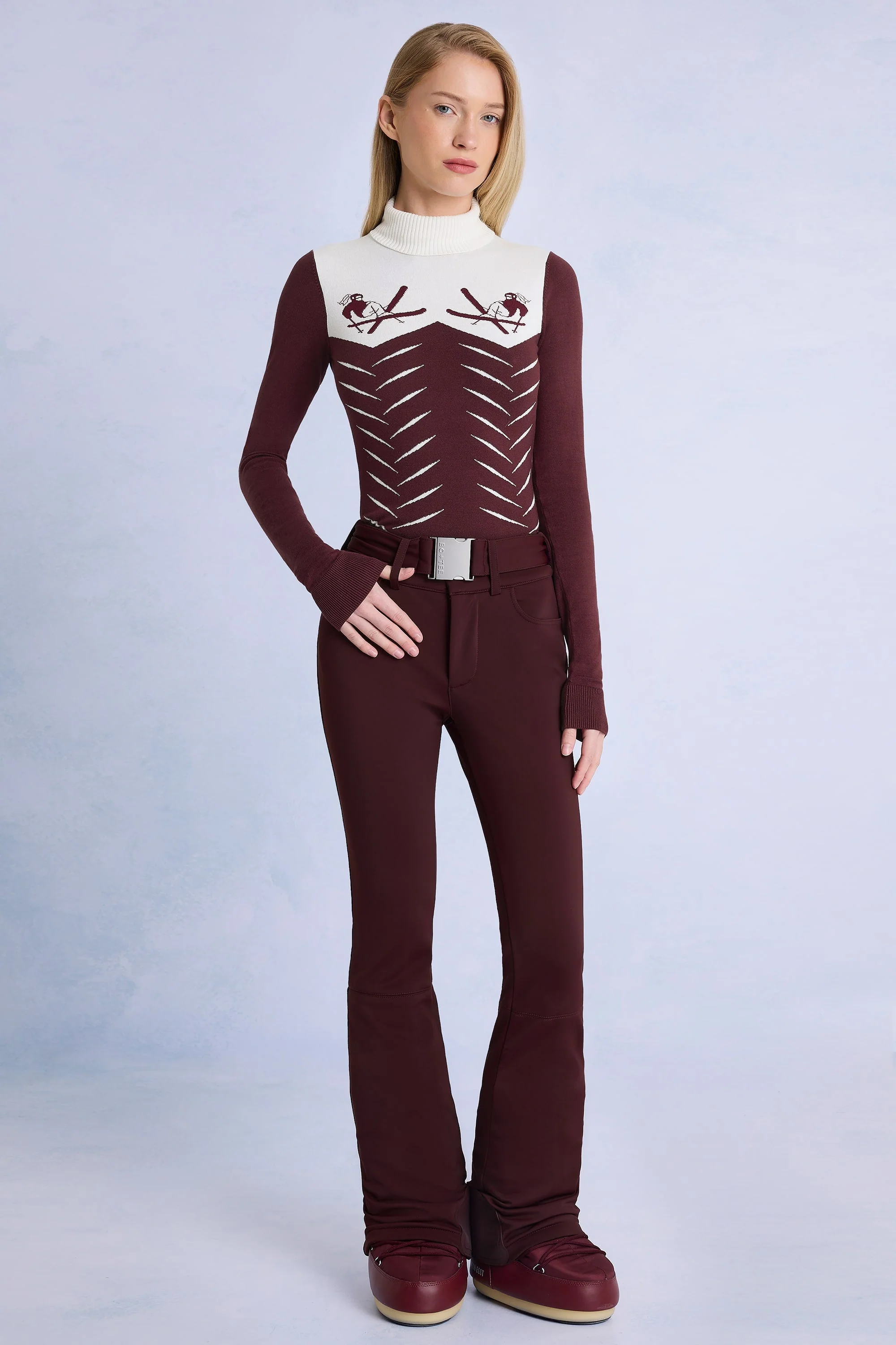 Top-Quality Waterproof Belted Ski Salopettes in Burgundy Unique