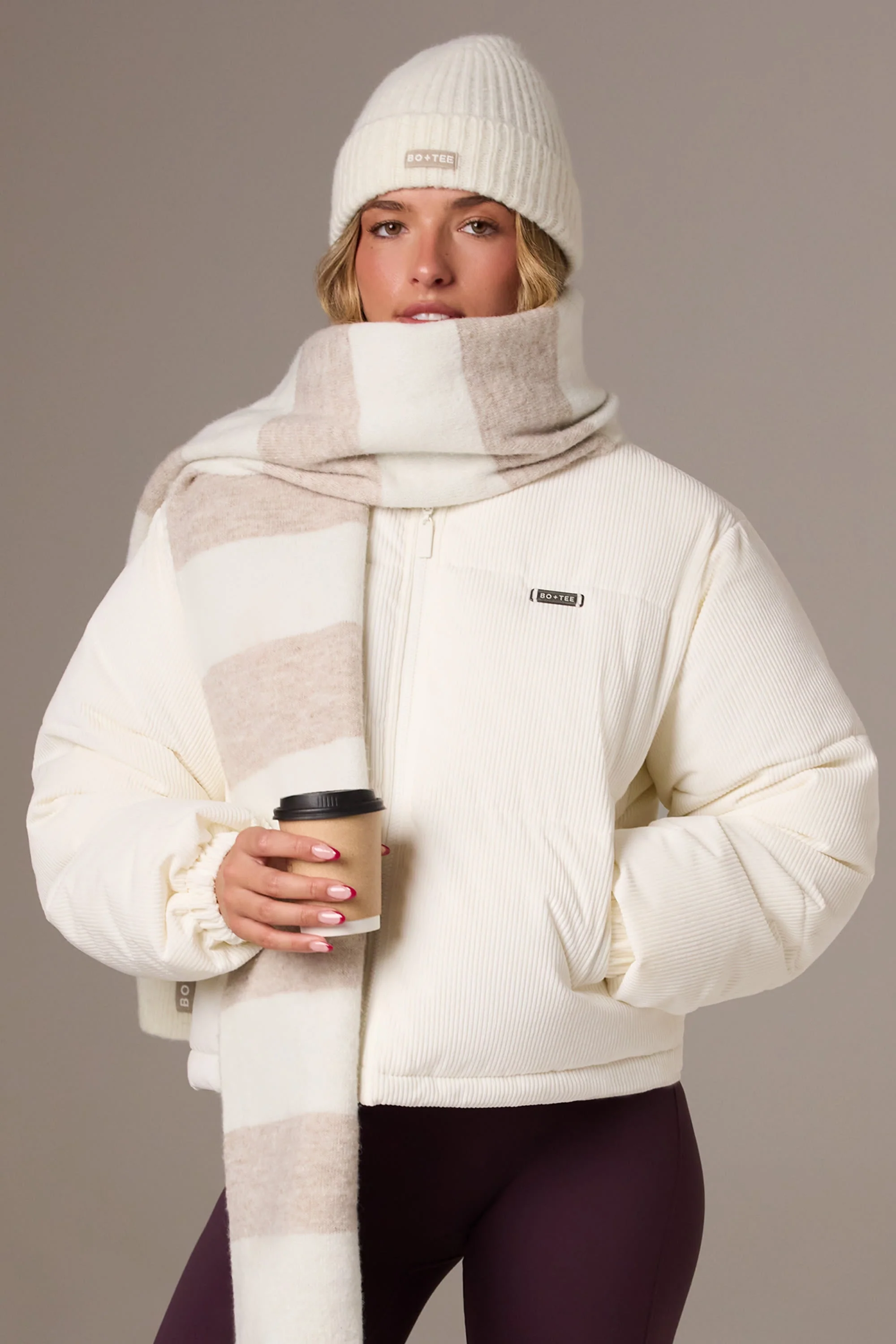 Carefully Designed Corduroy Quilted Puffer Jacket in Ivory Quality
