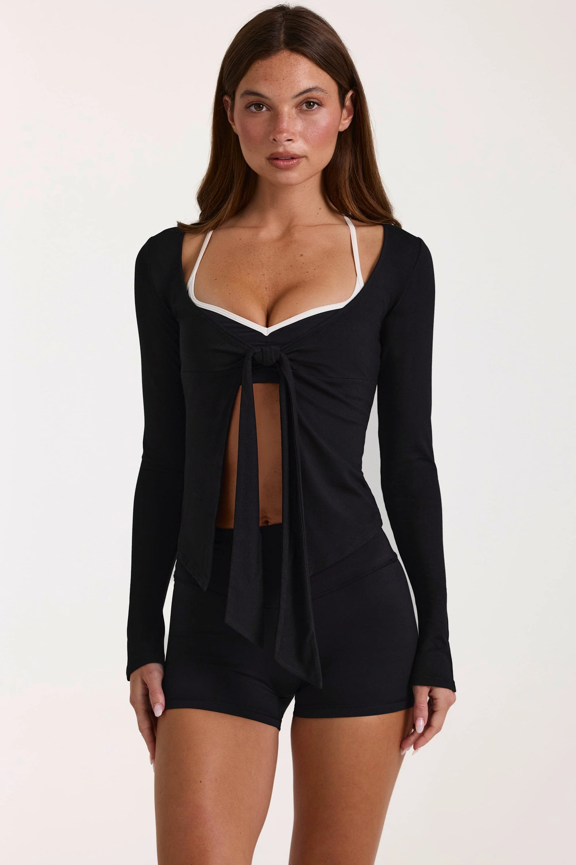 Carefully Designed ButterCloud™ Tie-Front Top in Black Refined
