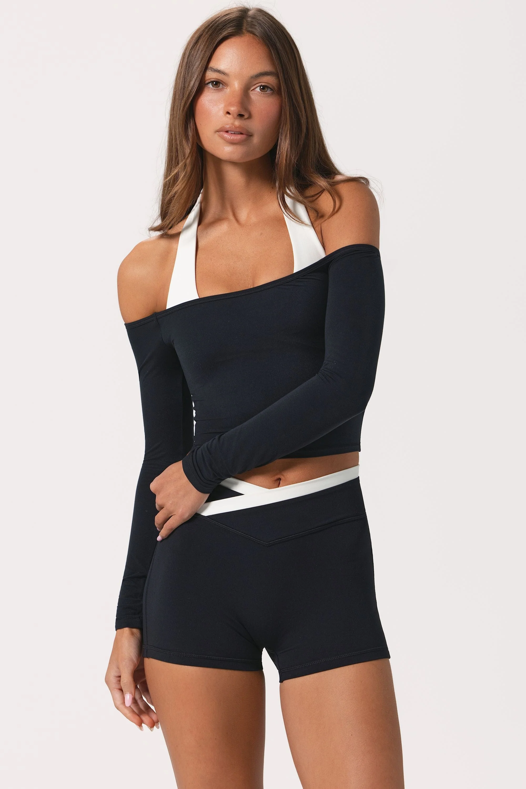 Casual Soft Jersey Off-Shoulder Top in Black Optimized