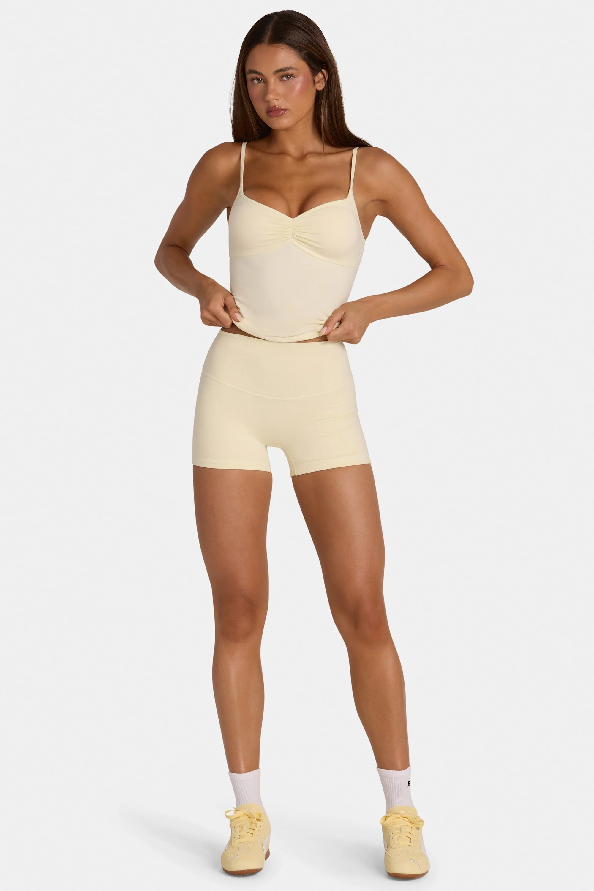Organic Soft Active Mini Shorts in Lemon Marl Expertly Made