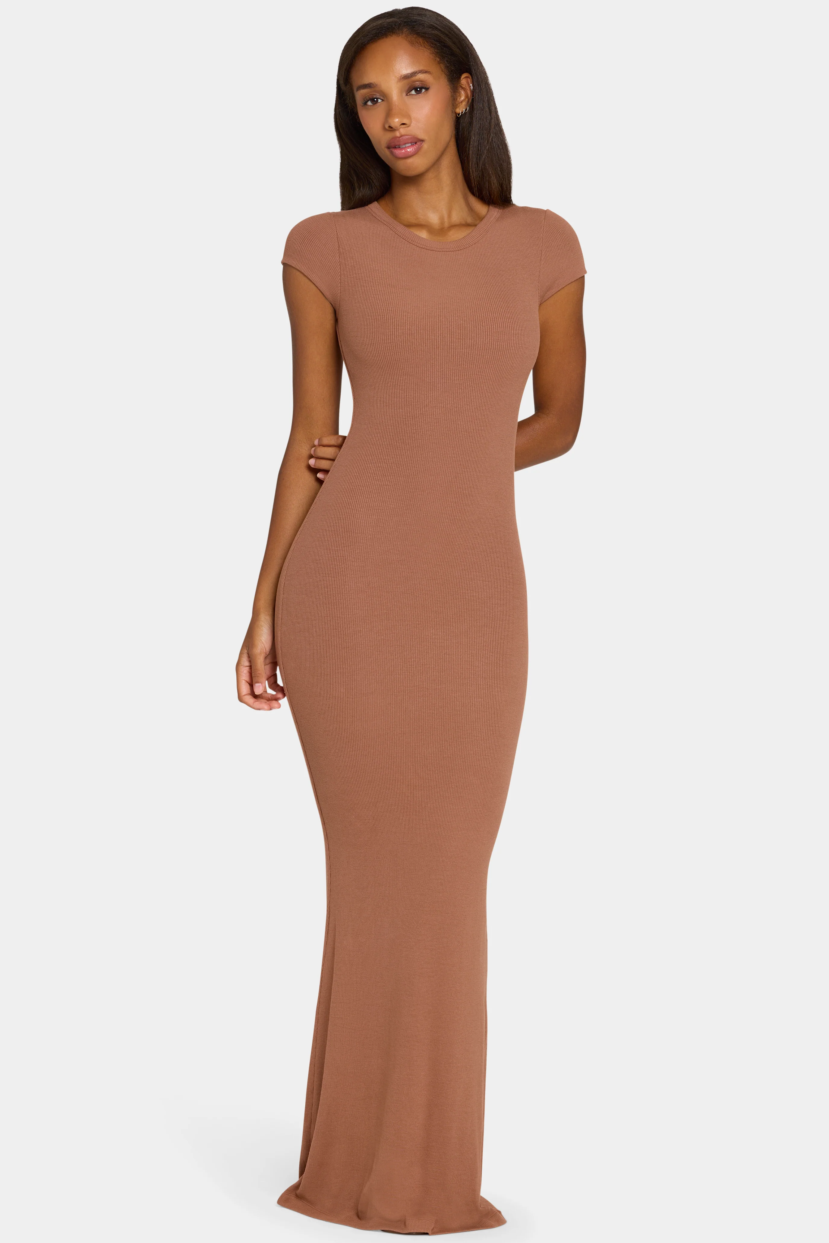 Reusable ButterCloud™ Cap Sleeve Maxi Dress in Cocoa Minimalist