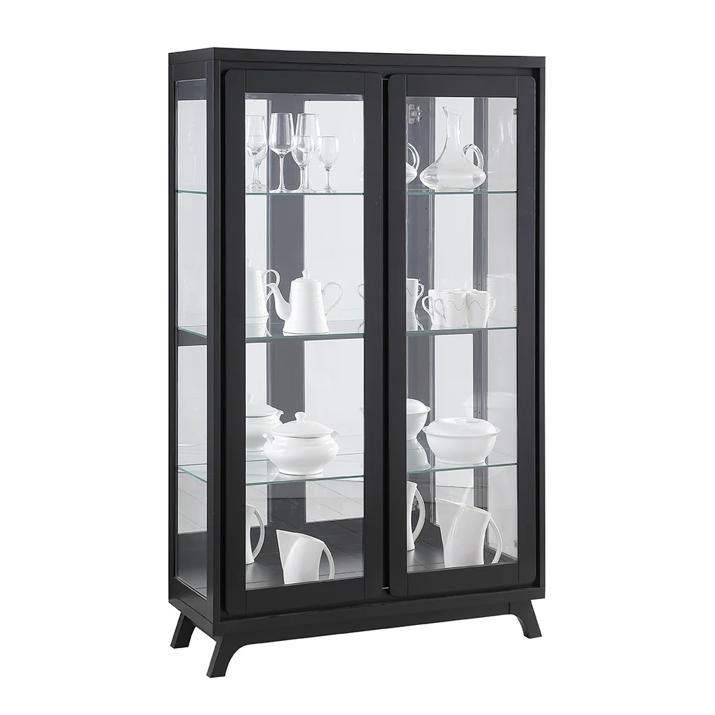 Premium Material Mudgee 2 Door Glass Display Cabinet Black Timber Breathable