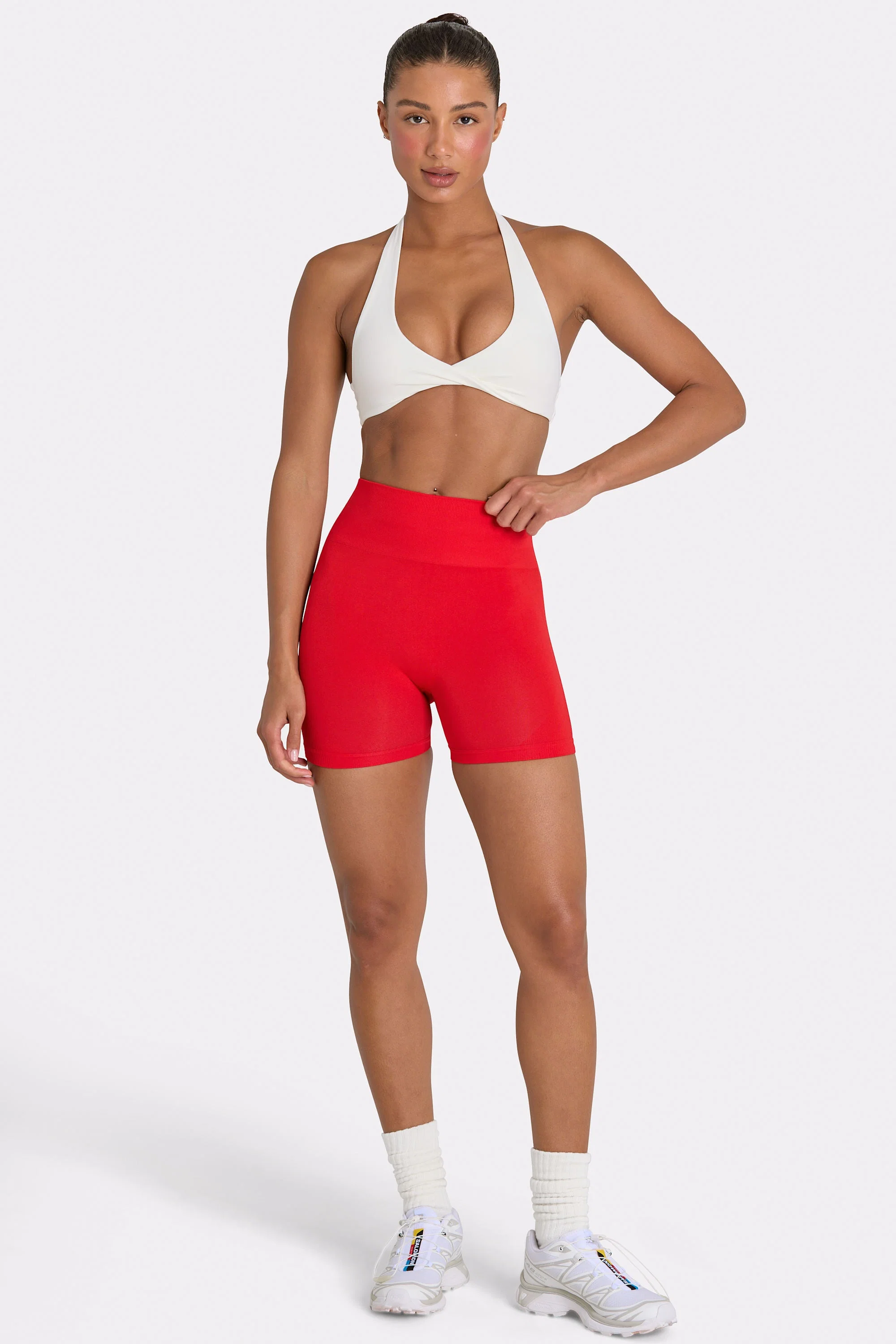 Stylish Define Luxe High-Waist Mini Shorts in Red Smooth