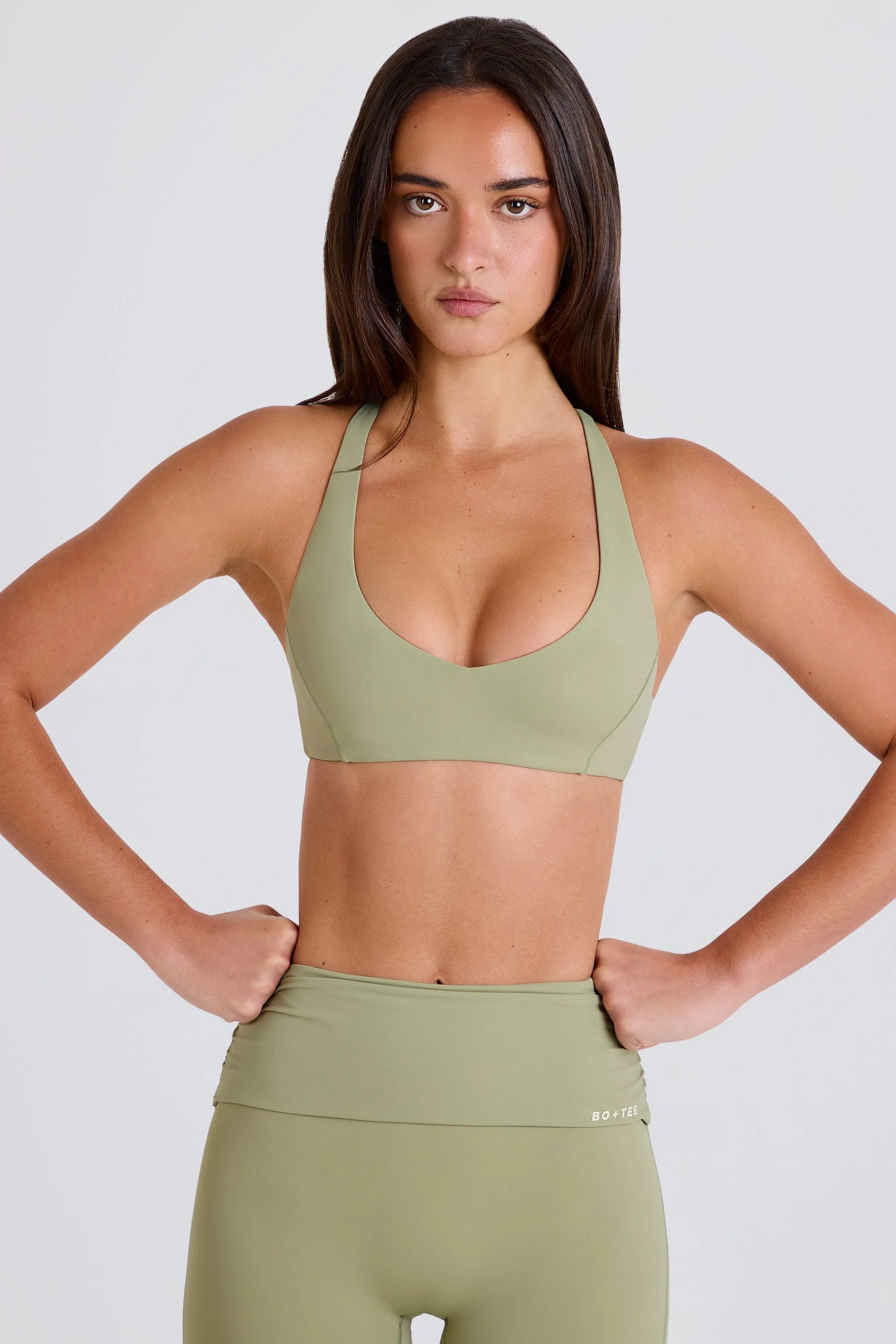 Refined Crossback V-Neck Sports Bra in Matcha Optimized
