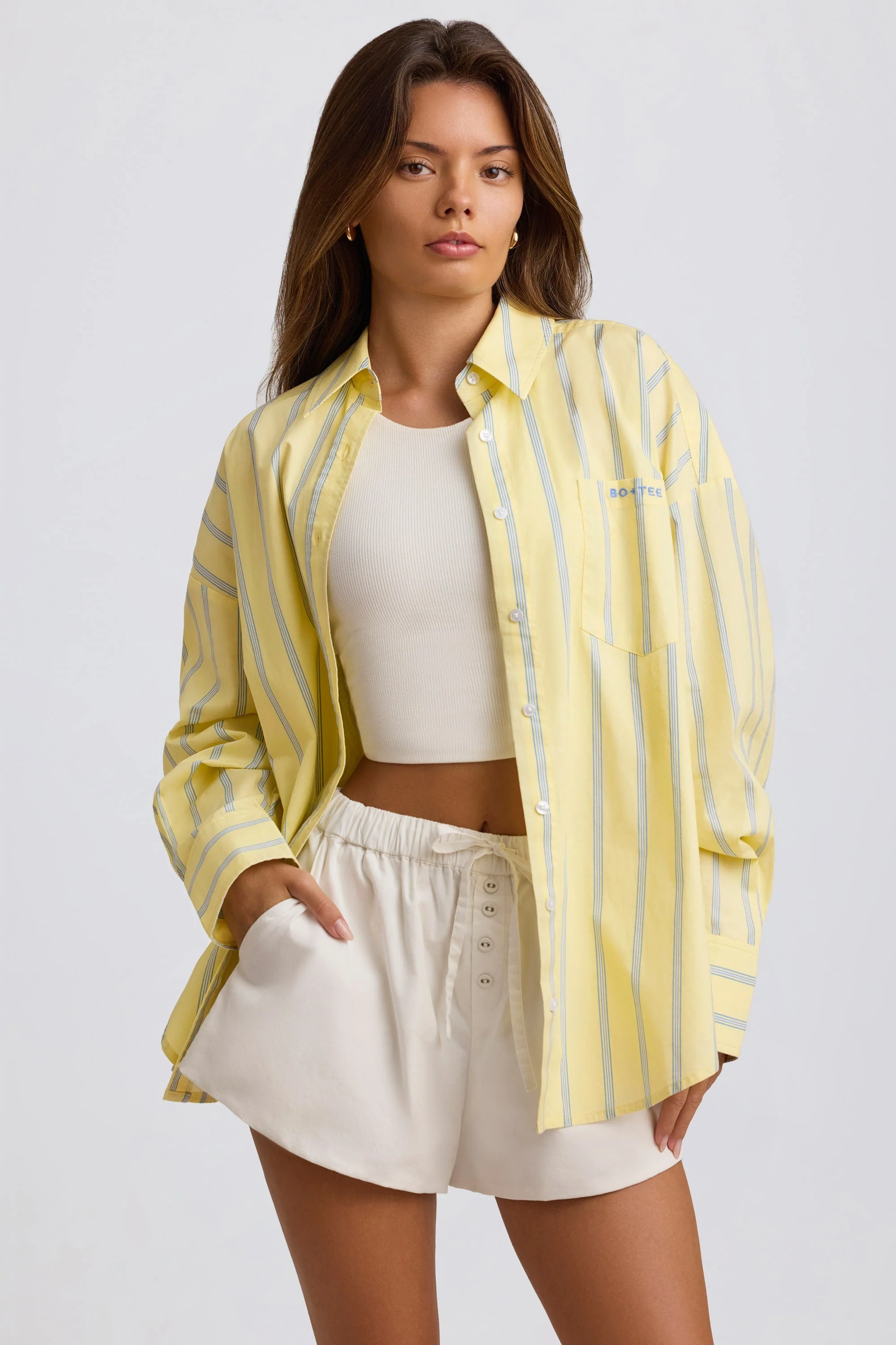 Next-Generation Cotton Poplin Stripe Oversized Shirt in Yellow Stripe Trusted