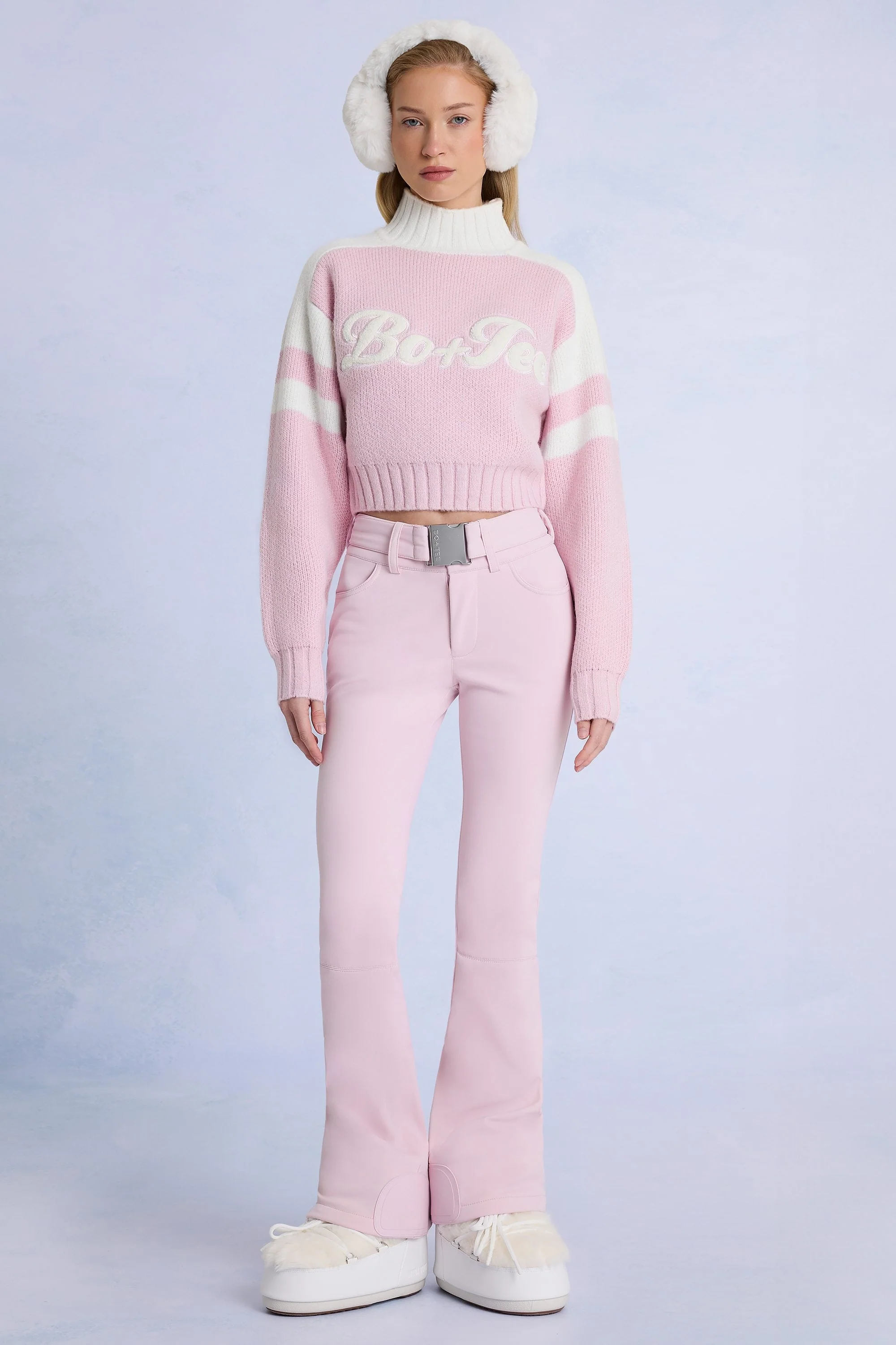 First-Class Waterproof Belted Ski Salopettes in Powder Pink Consistent