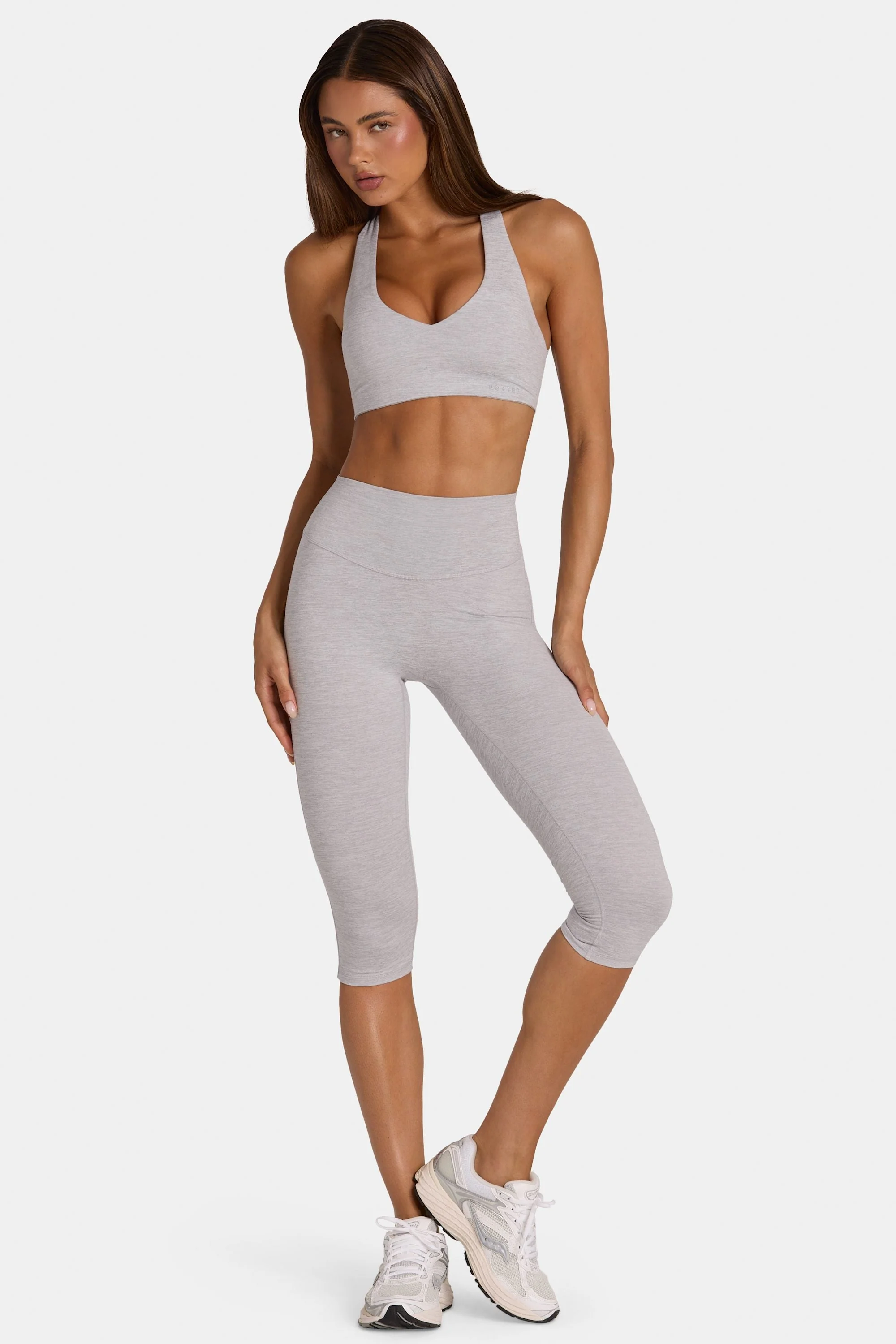 Recyclable Soft Active Capri Leggings in Grey Marl Organic