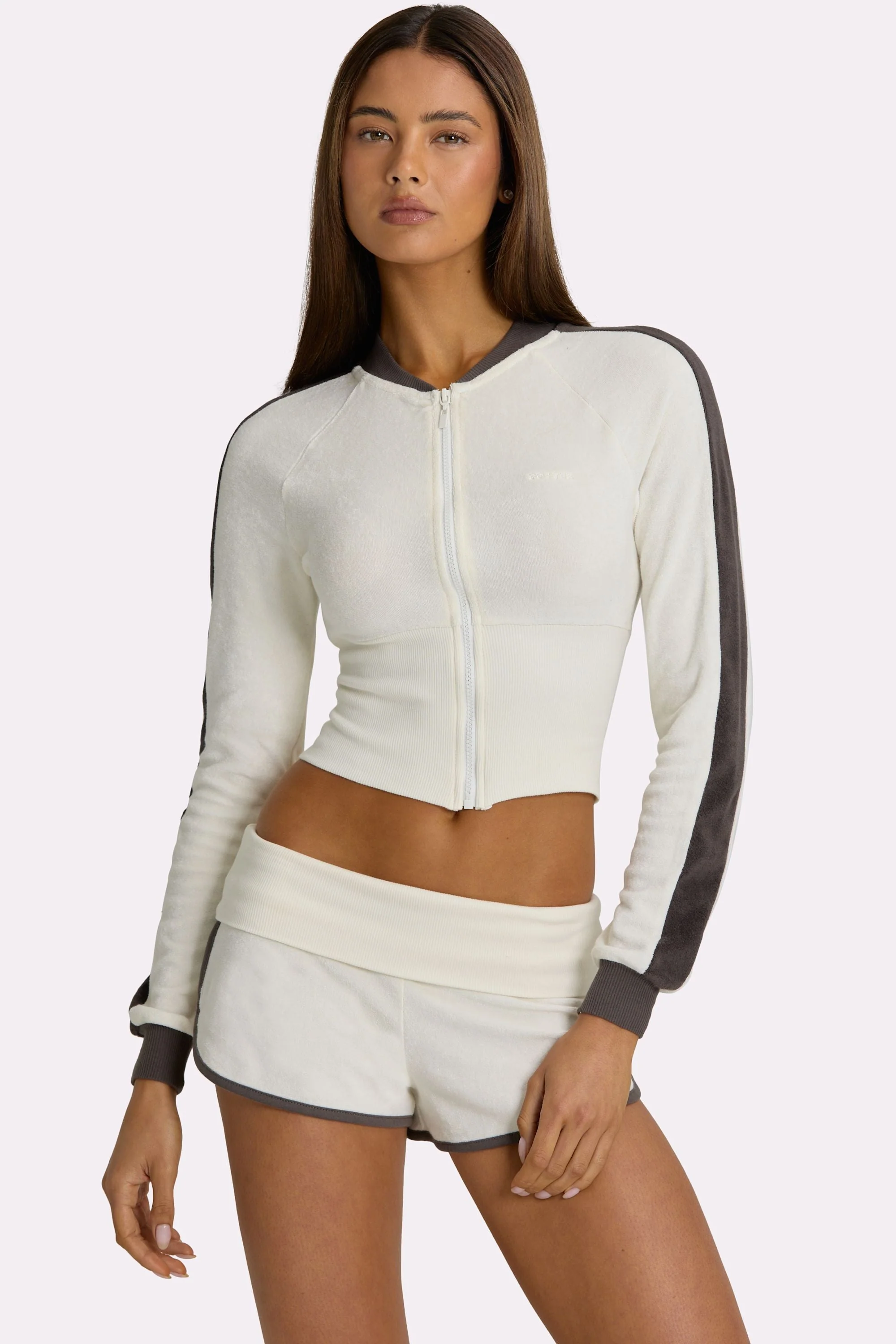 Carefully Designed Terry Zip-Up Jacket in Coconut Crafted