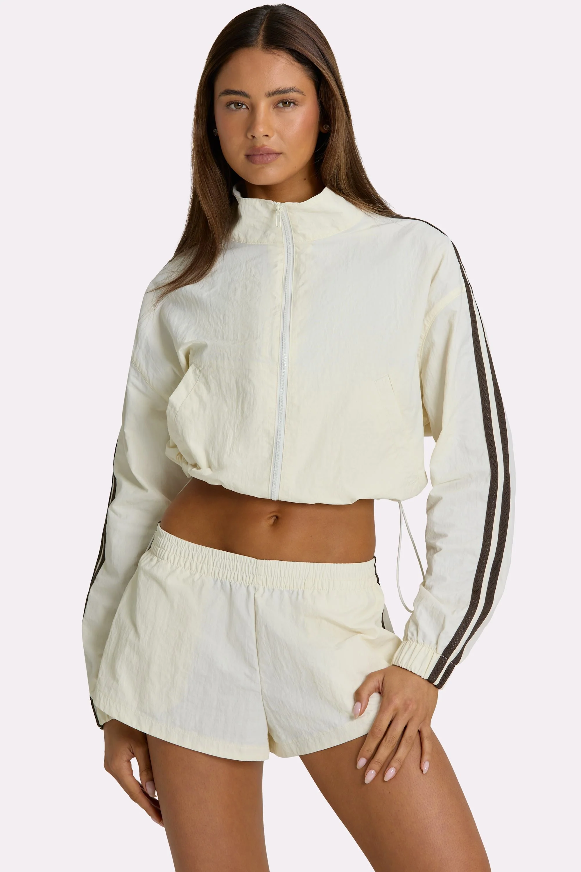 Exclusive Woven Zip-Up Track Jacket in Coconut Trendy