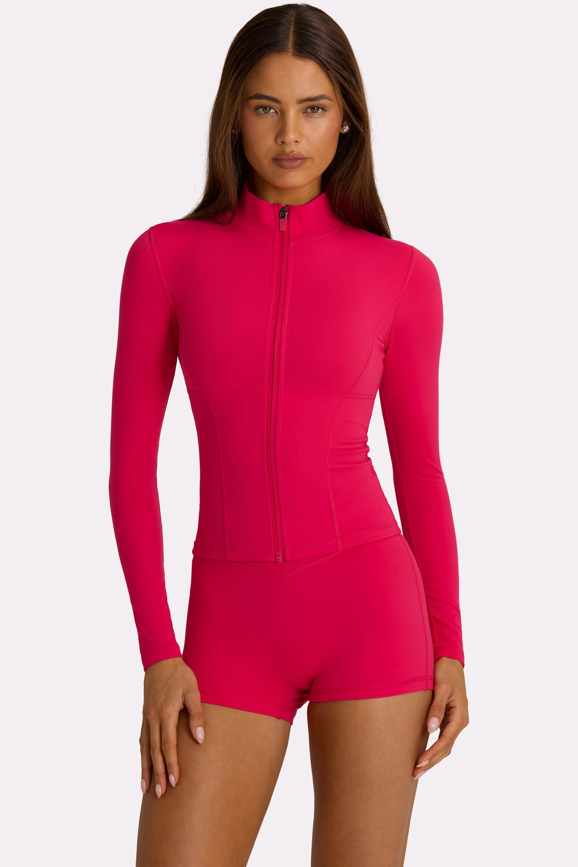 Elegant Soft Active Zip-Up Jacket in Hot Pink Functional