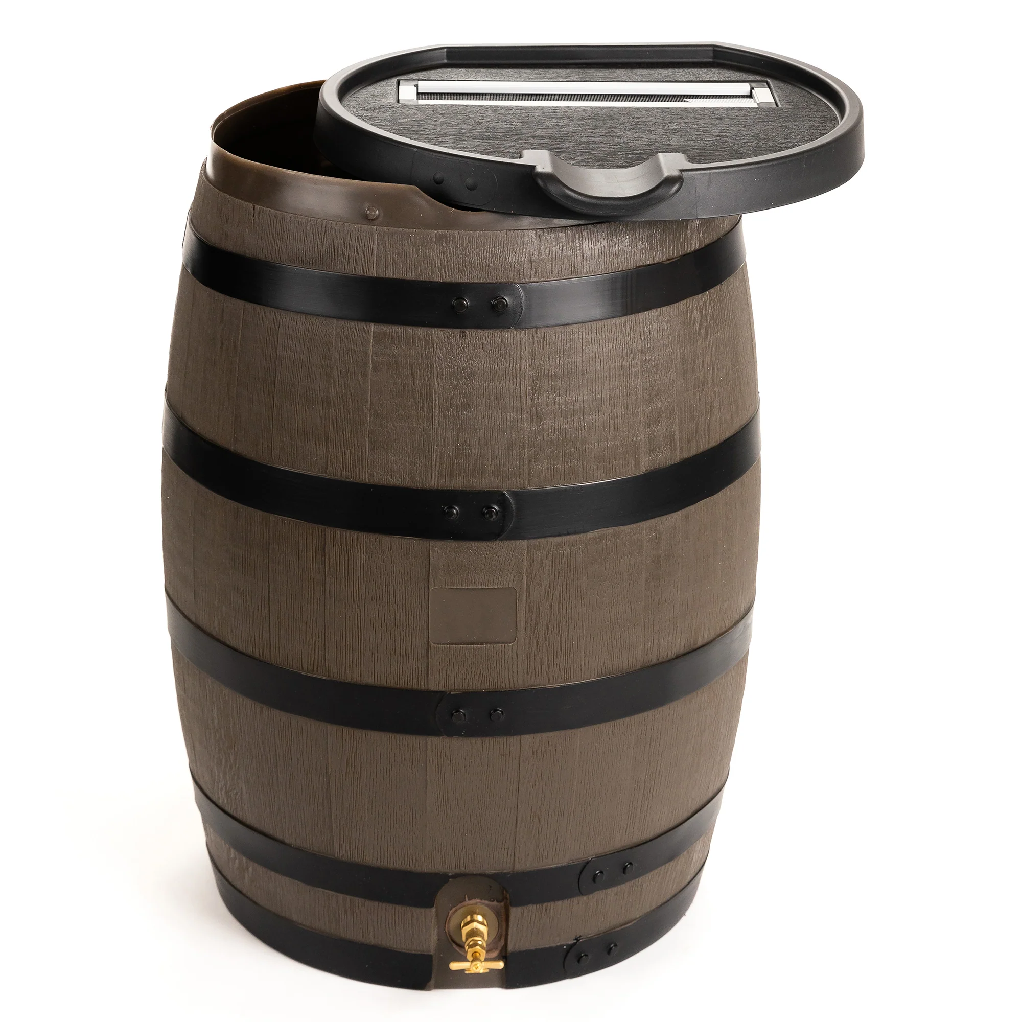 Refined 55 Gallon Premium Flat Back Rain Barrel with Removable Lid Easy-to-Use