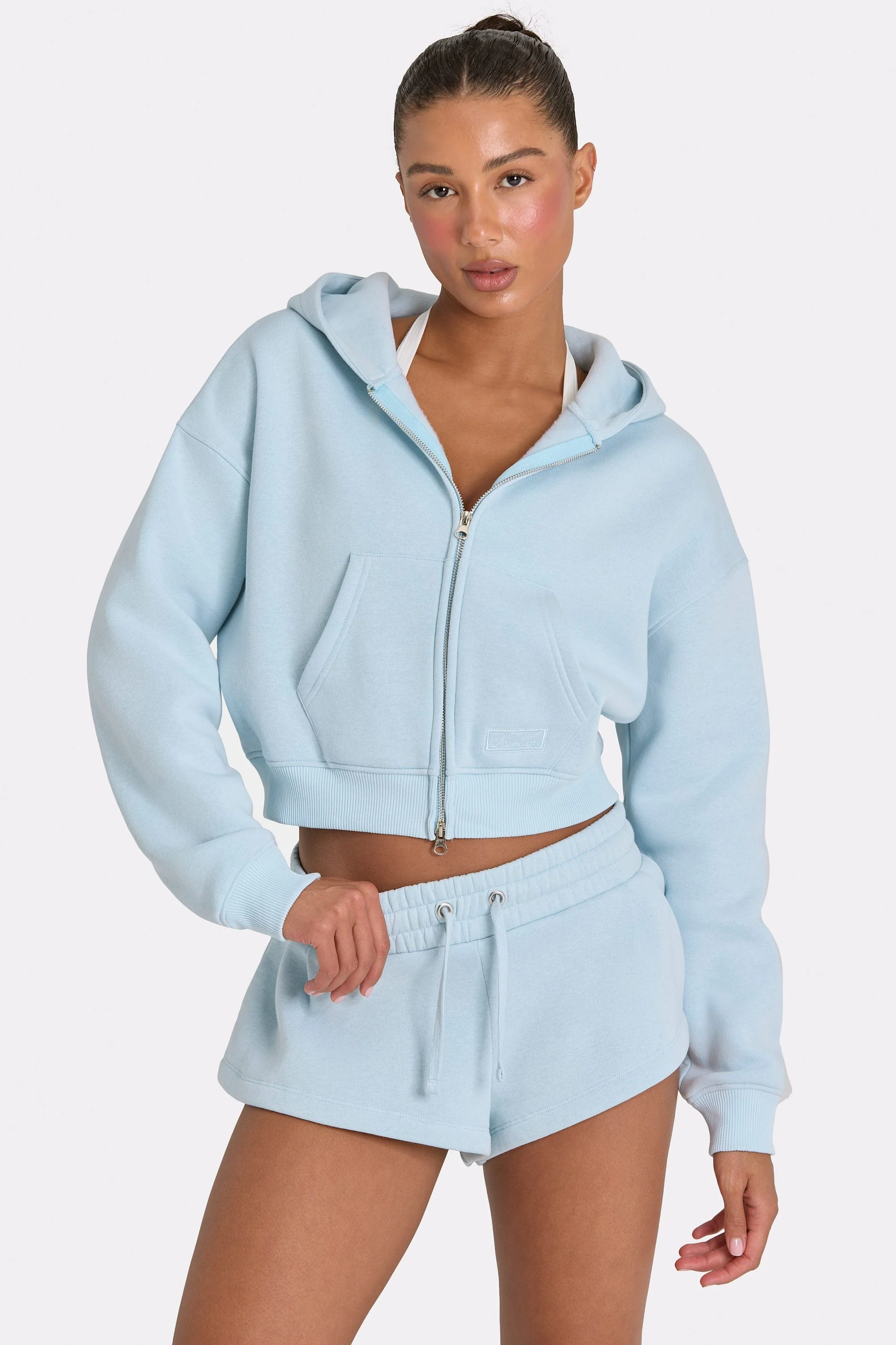 Trendy Oversized Zip-Up Hoodie in Powder Blue Selected