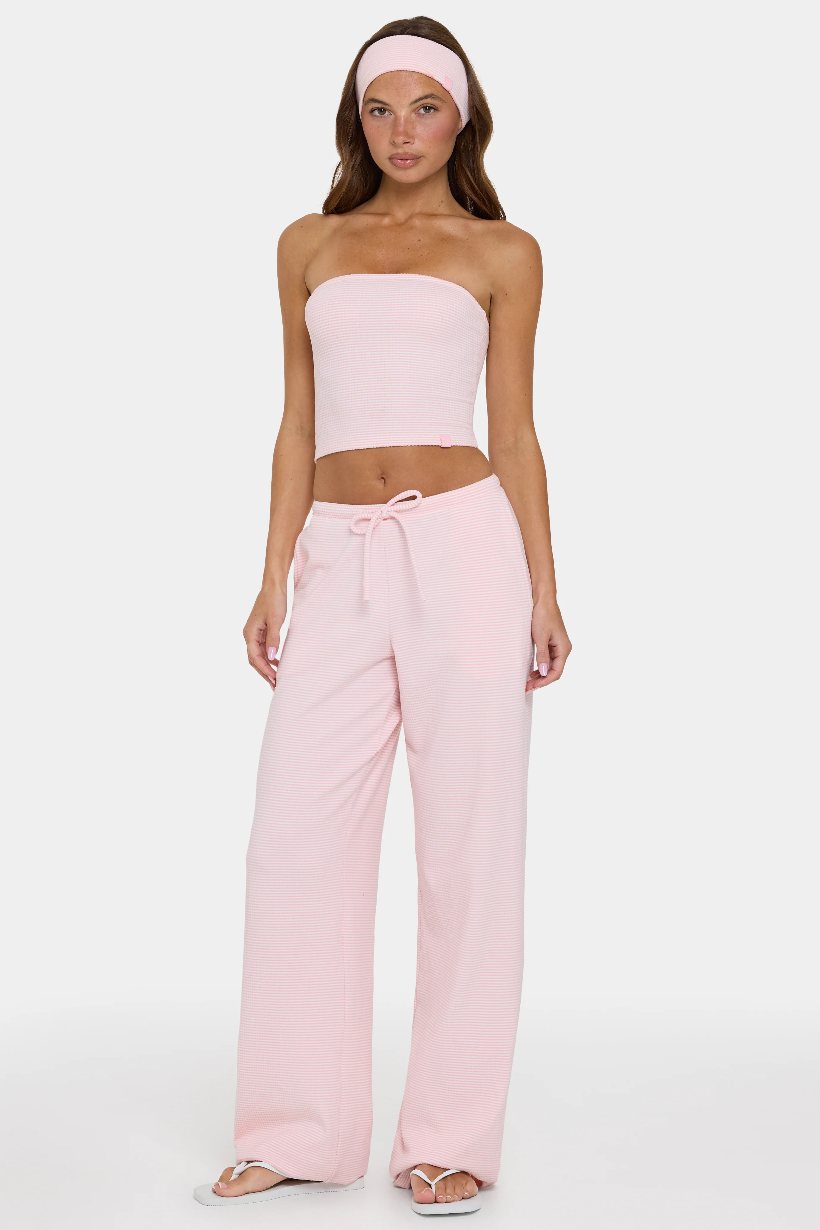 Trusted Ribbed Jersey Low-Rise Trousers in Peach Stripe Carefully Designed