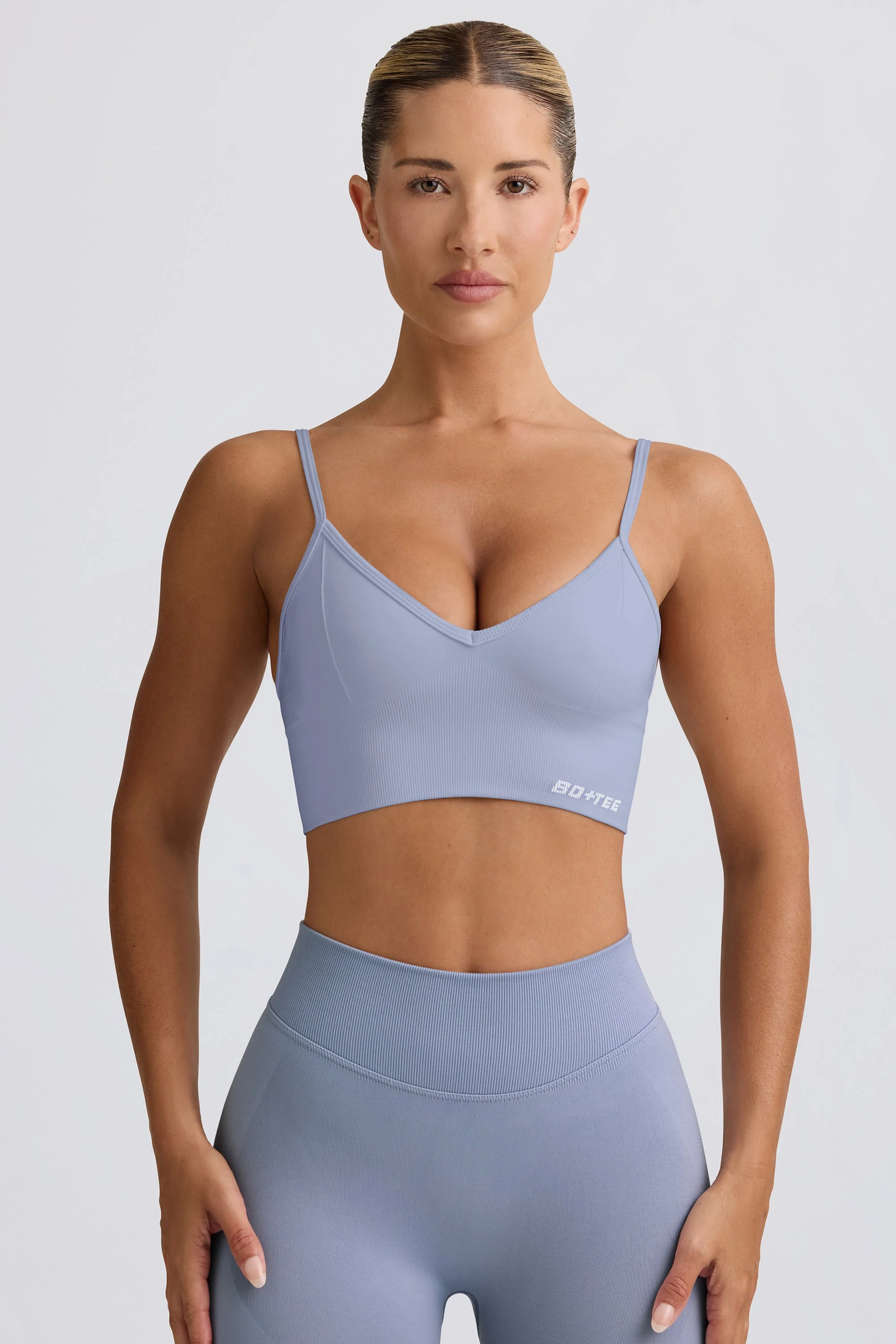 Classic Define Luxe V-Neck Sports Bra in Blue Grey Next-Generation