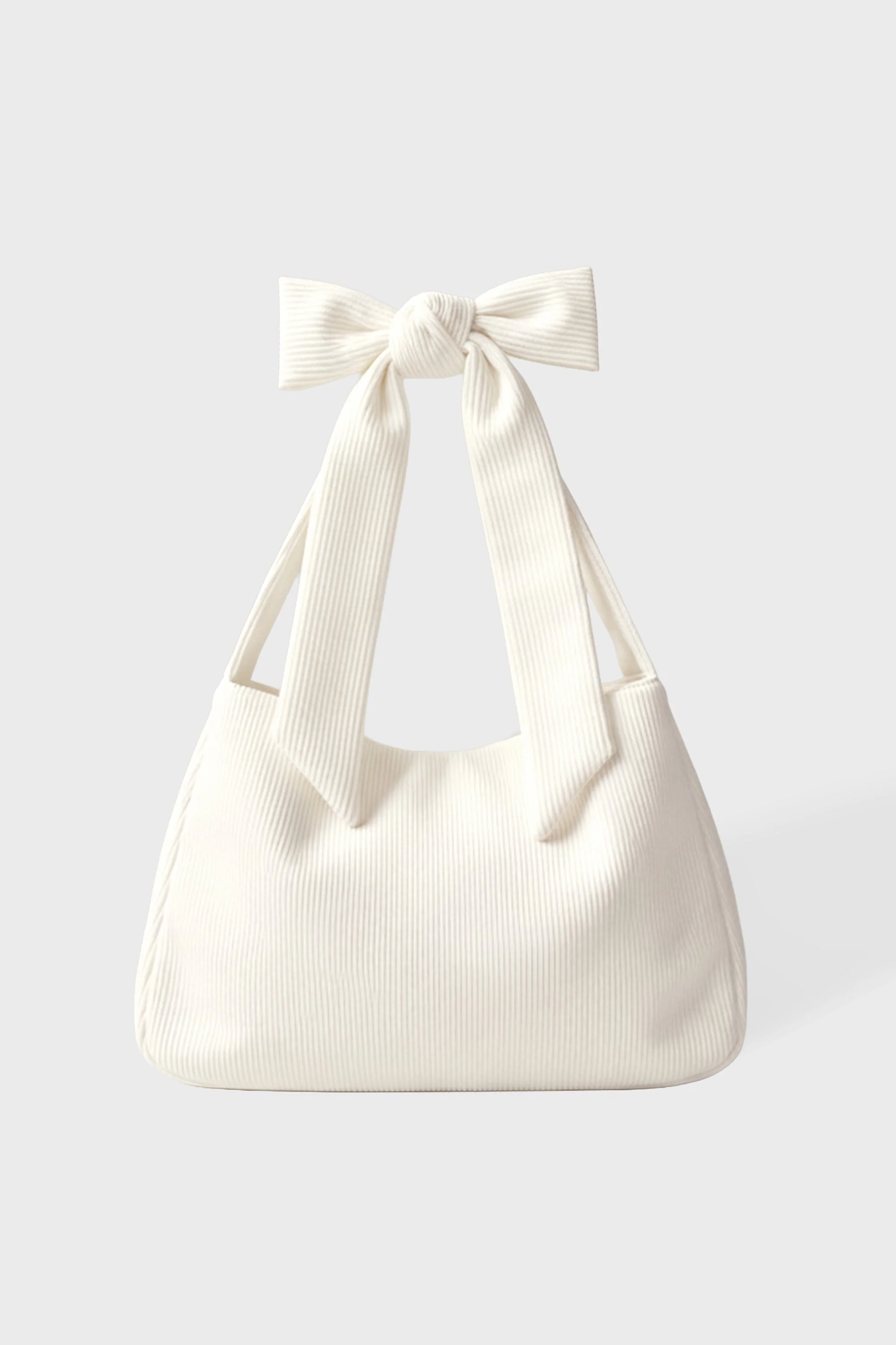 Comfortable Corduroy Bow Tote Bag in Ivory Certified