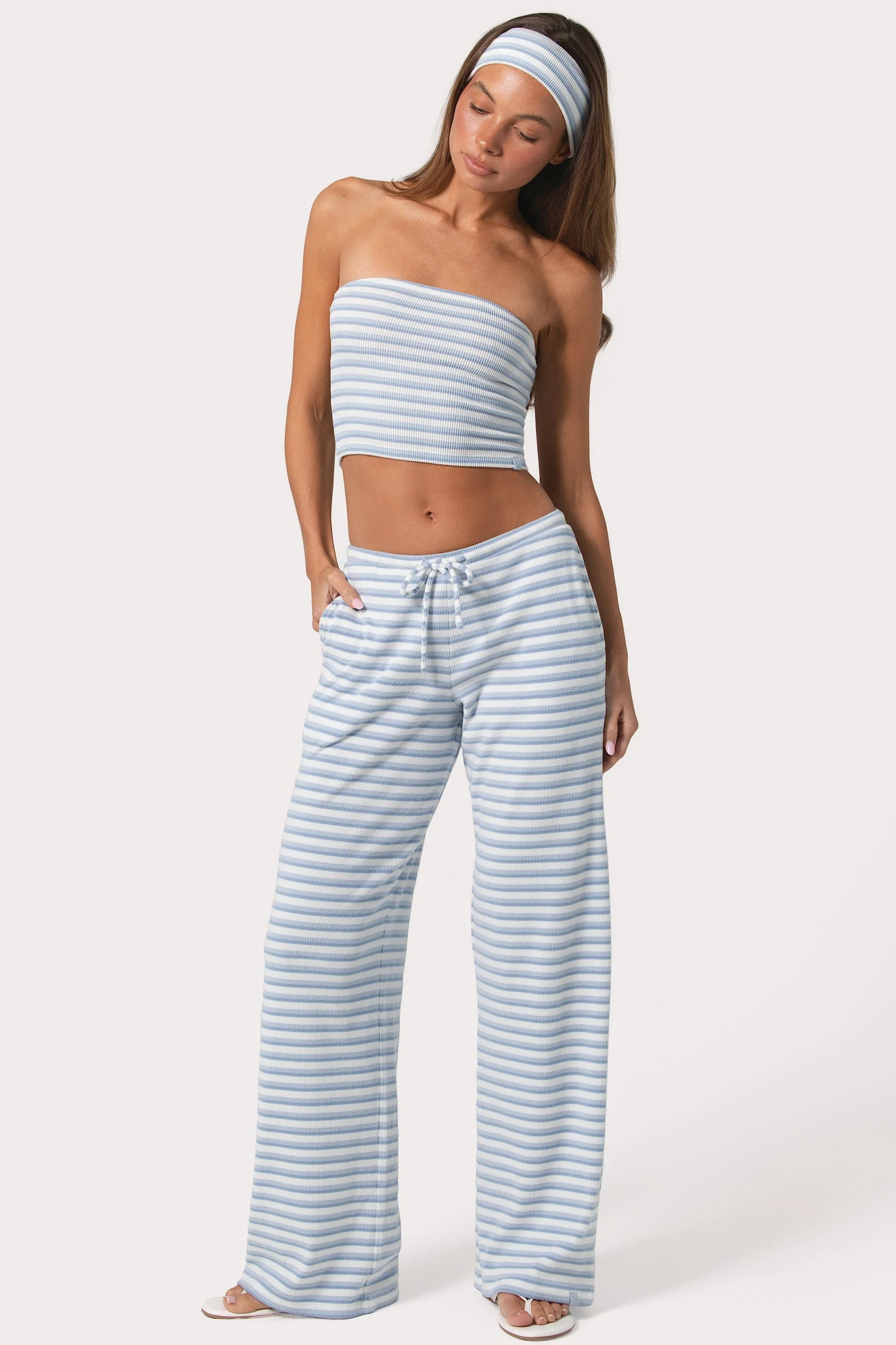 Next-Generation Ribbed Jersey Low-Rise Trousers in Blue Stripe Carefully Designed