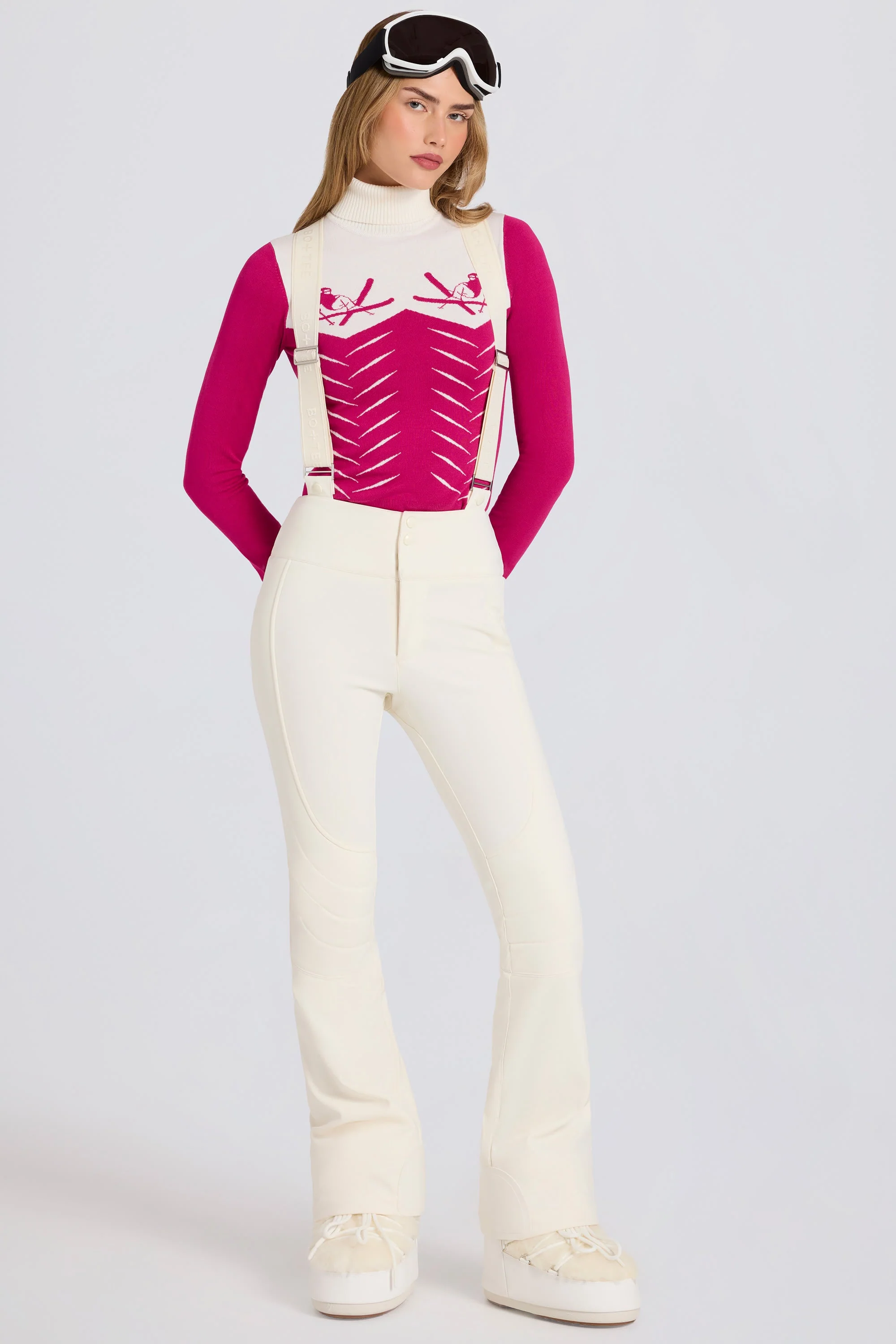 Fine Waterproof High-Rise Salopettes with Suspenders in Ice Authentic