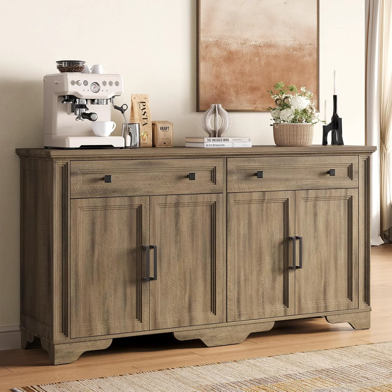 Trendy Kitchen Sideboard Buffet Cabinet with Drawers Doors Coffee Bar Storage Cabinet for Living Room HallwayKitchen Sideboard Buffet Cabinet with Drawers Doors Coffee Bar Storage Cabinet for Living Room Hallway Casual