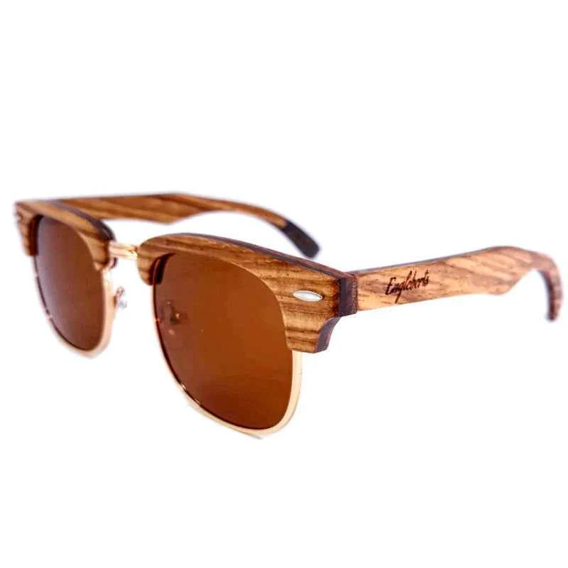 Fashionable Engleberts Wooden Sunglasses with Tea Polarized Lenses UV400 – Full Wood Half Rim Design Powerful