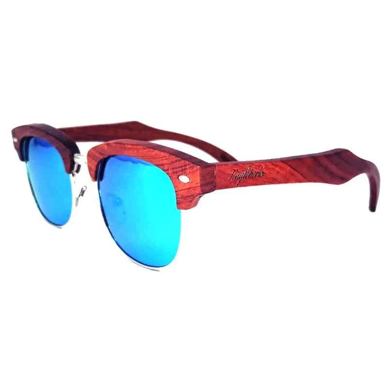 Effective Brazilian Pear Wood Sunglasses With Ice Blue Lenses and Bamboo Case Top-Quality