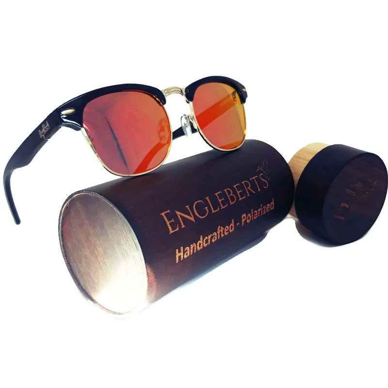 Environmentally Friendly Engleberts Walnut Wood Polarized Sunglasses with Bamboo Case – UV400 Protection Detailed