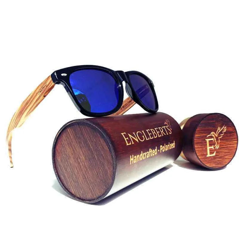 Carefully Designed Engleberts Zebrawood Polarized Sunglasses with Blue UV400 Protection and Handcrafted Bamboo Case Genuine