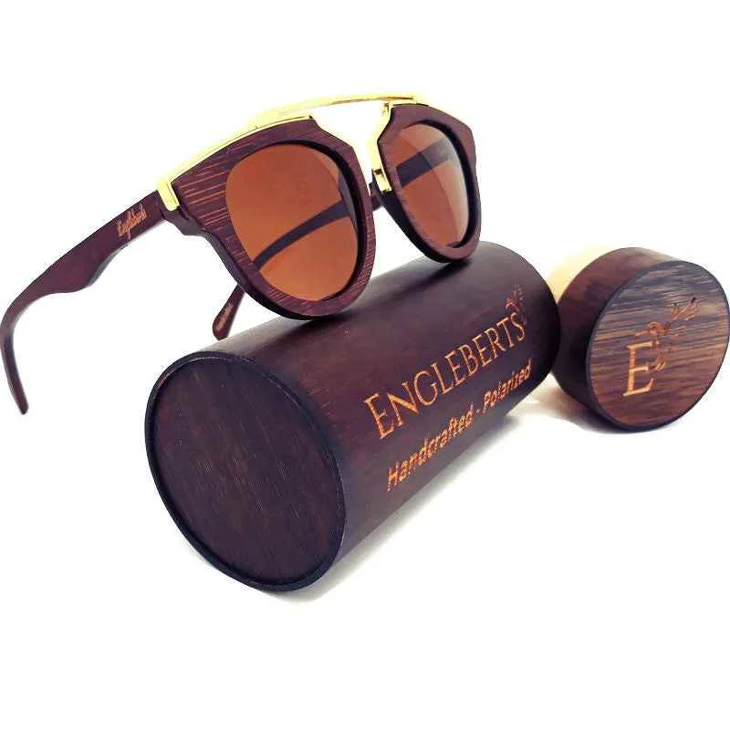 Outstanding Engleberts Cherry Wood Sunglasses with Eco-Friendly Wooden Case – UV400 Protection Artisan