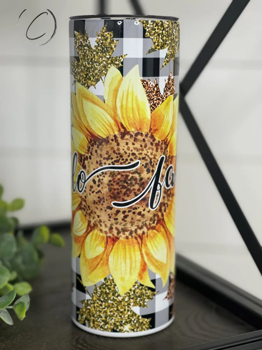 Elegant Hello Fall Sunflower Tumbler 20oz – Autumn Travel Mug Sophisticated