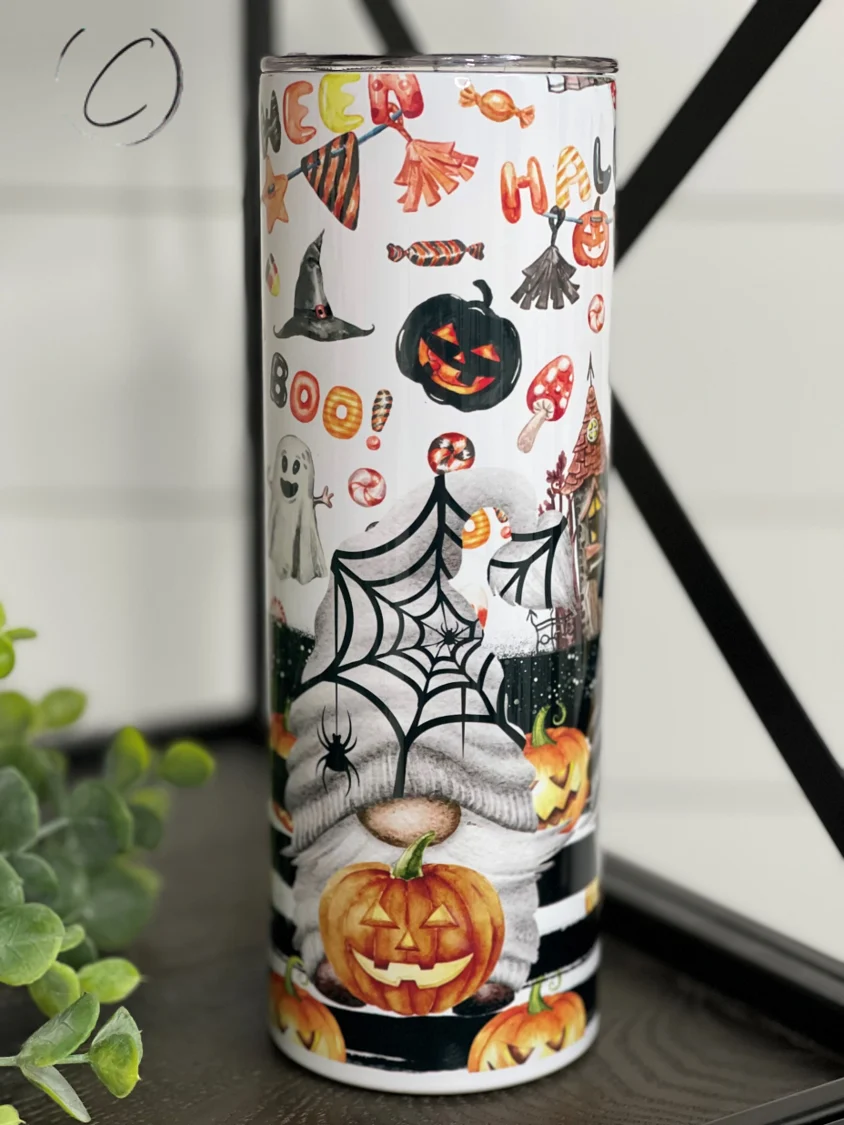 Minimalist Gothic Gnome Tumbler with Reusable Straw – 20oz Whimsical Drinkware Durable