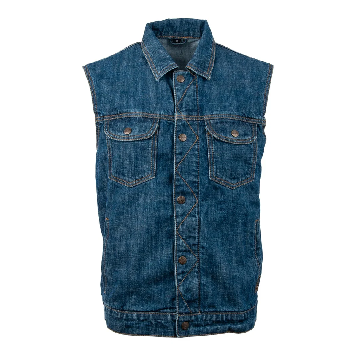 Optimized MMCC Men's Stoned Blue Cotton Denim Motorcycle Vest - MV3850 Clean