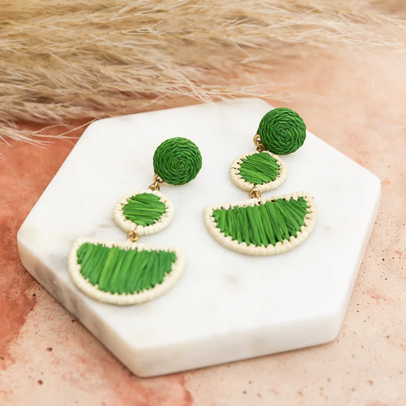 Trusted Rattan Woven Earrings Green
