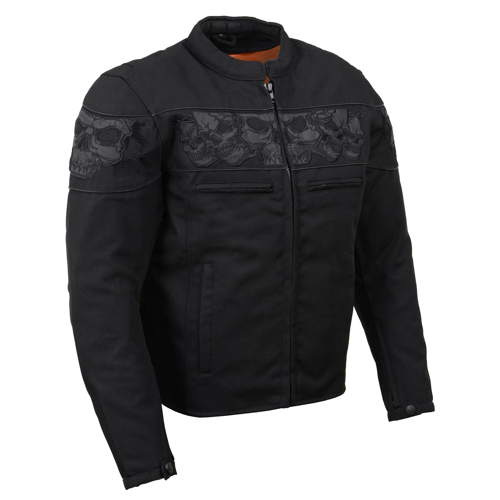 Selected Milwaukee Leather MPM1730 Men’s Black Padded Textile All Season Motorcycle Jacket w Reflective Skulls Artwork Unique
