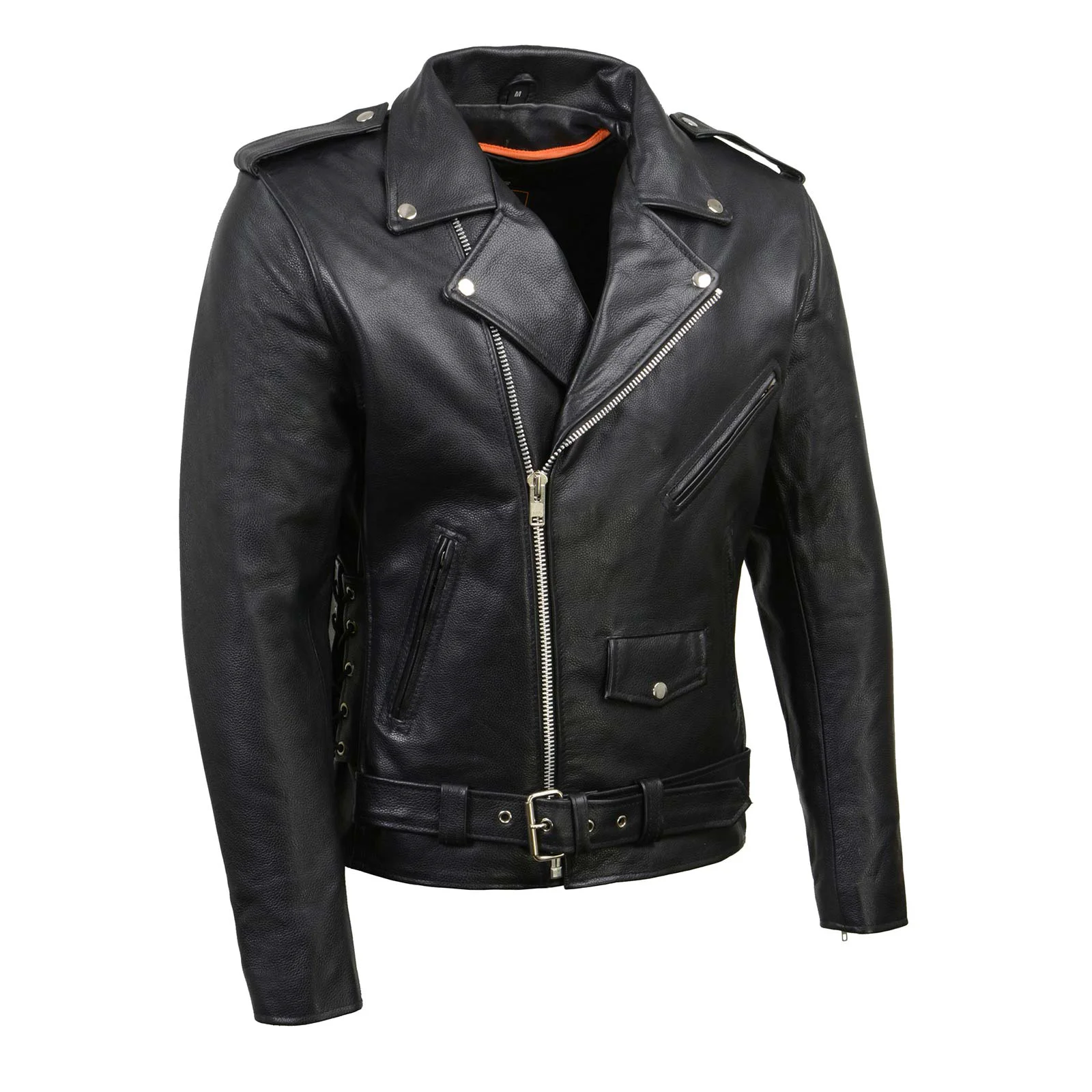 Dependable Milwaukee Leather SH1011 Men’s Classic Brando Premium Leather Black Motorcycle Riders Leather Jacket w Side Laces Effective