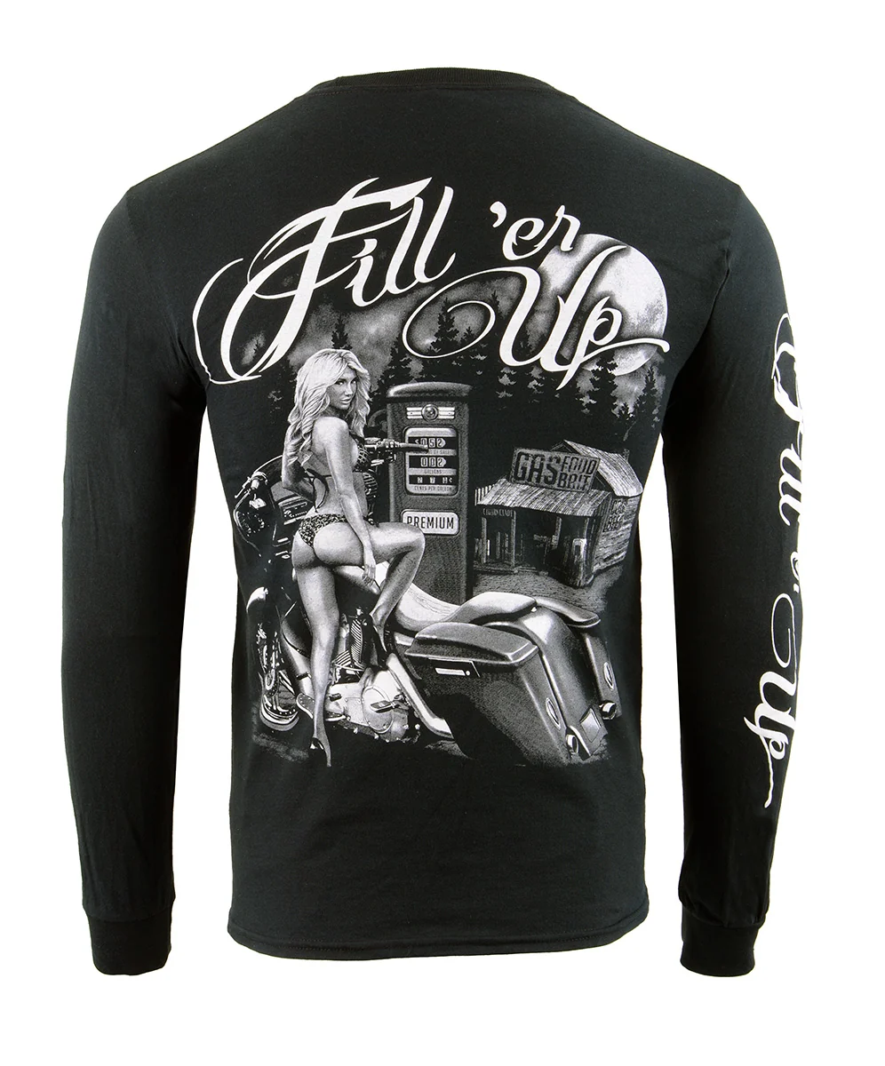 Smooth Biker Clothing Co. BCC117006 Men’s Black ‘Filler Er Up’ Long Sleeve T-Shirt Solid