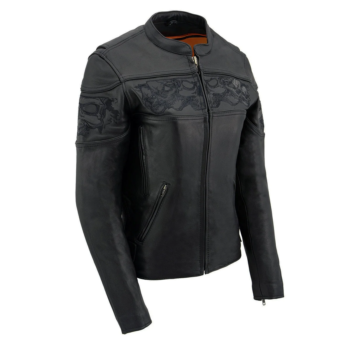 Easy-to-Use Milwaukee Leather MLL2540 Women’s Crossover Black Leather Scooter Jacket w Reflective Skull Graphic Premium