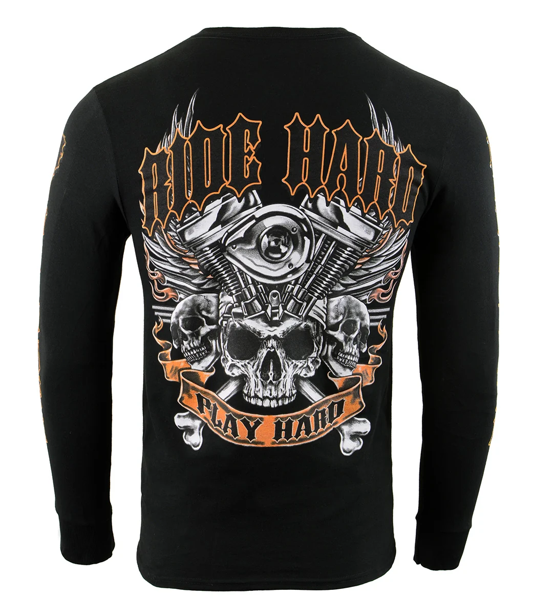 Exceptional Biker Clothing Co. BCC117003 Men’s Black ‘Ride Hard Play Hard ‘ Long Sleeve T-Shirt Traditional