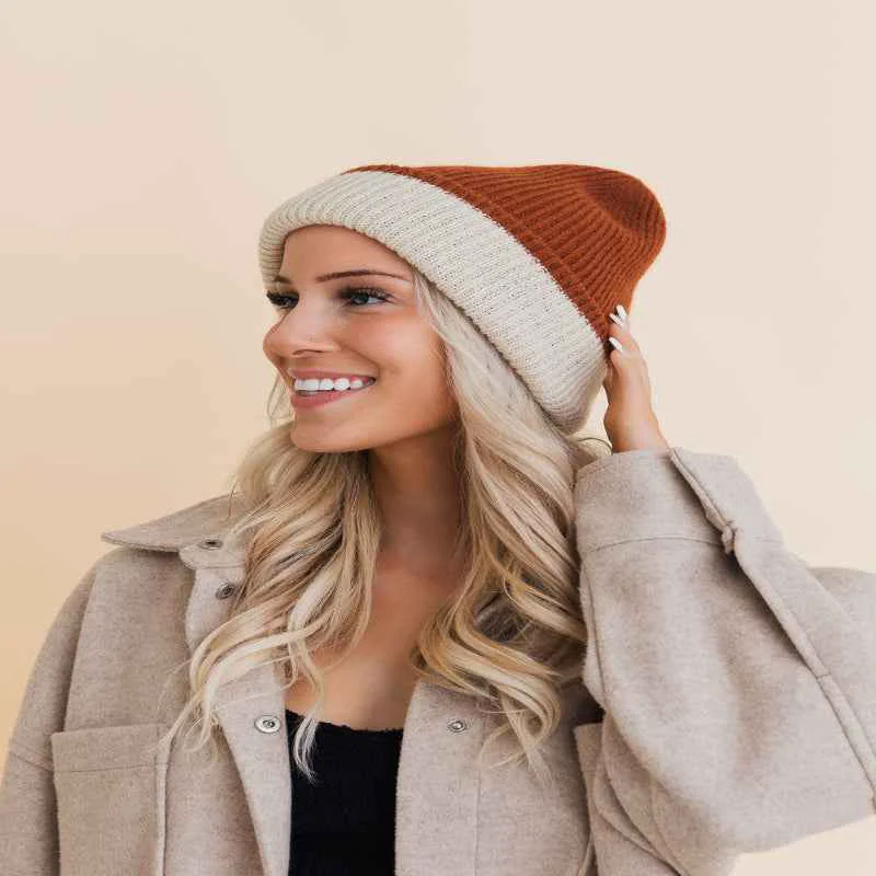 Reusable Two-Tone Knit Beanie Convenient