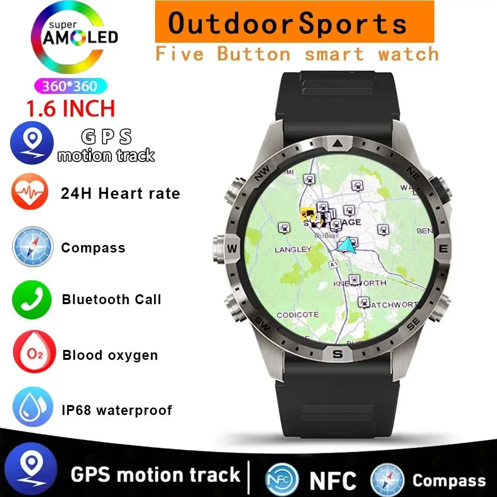 High-Grade Outdoors Compass Smart Watch with GPS Tracker – 1.6 Inch AMOLED HD Screen Bluetooth Call SmartWatch for Android iOS Specialty