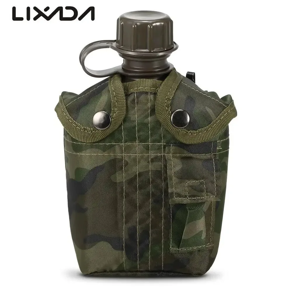 Solid 1L Military Tactical Water Bottle Set – BPA- Canteen with Felt Pouch Cup for Camping Hiking Survival Organic