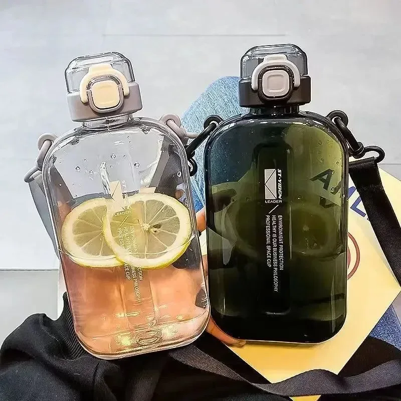 Unique 750ml Slim Flat Square Water Bottle – BPA- Transparent Sports Bottle with Pop-Up Straw for Travel Outdoor Use Fashionable