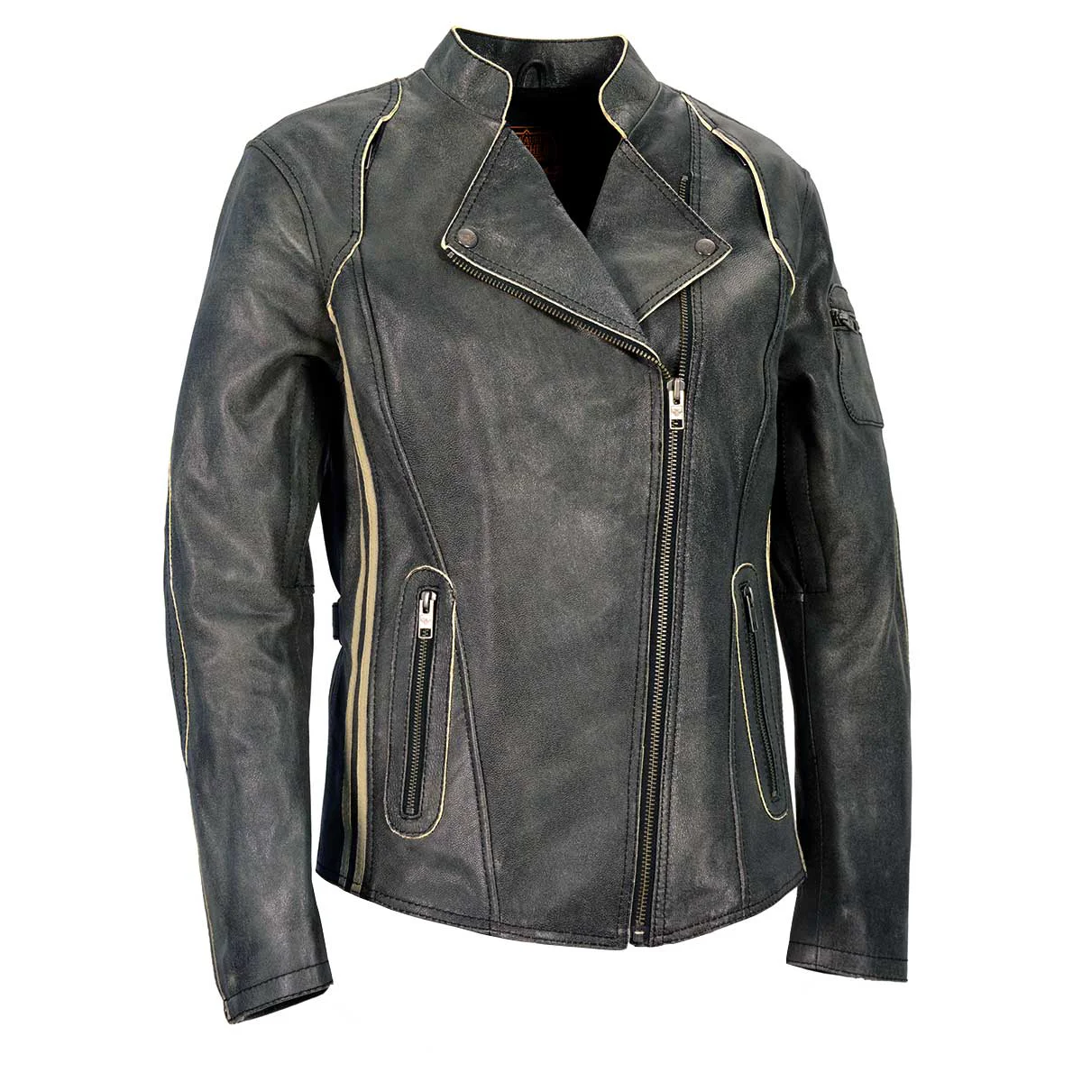 Green Milwaukee Leather MLL2505 Women’s Lightweight Vintage Cafe Racer Jacket with Racing Stripes Reusable