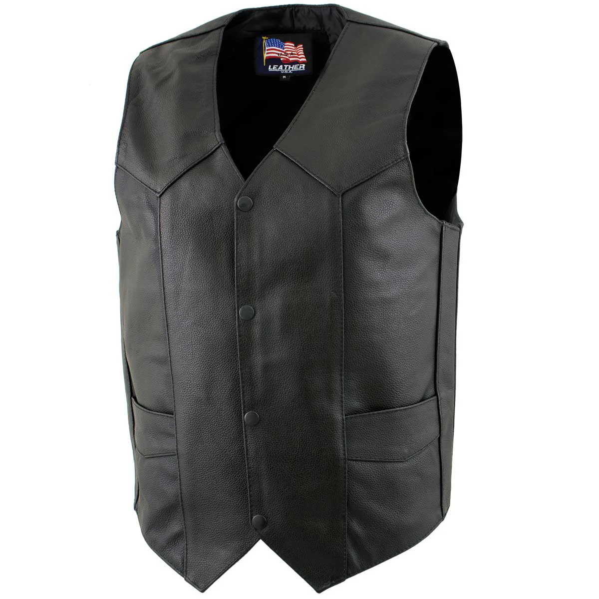 High-End USA Leather 1201 Men’s Black ‘Club Style’ Classic Leather Vest Lightweight