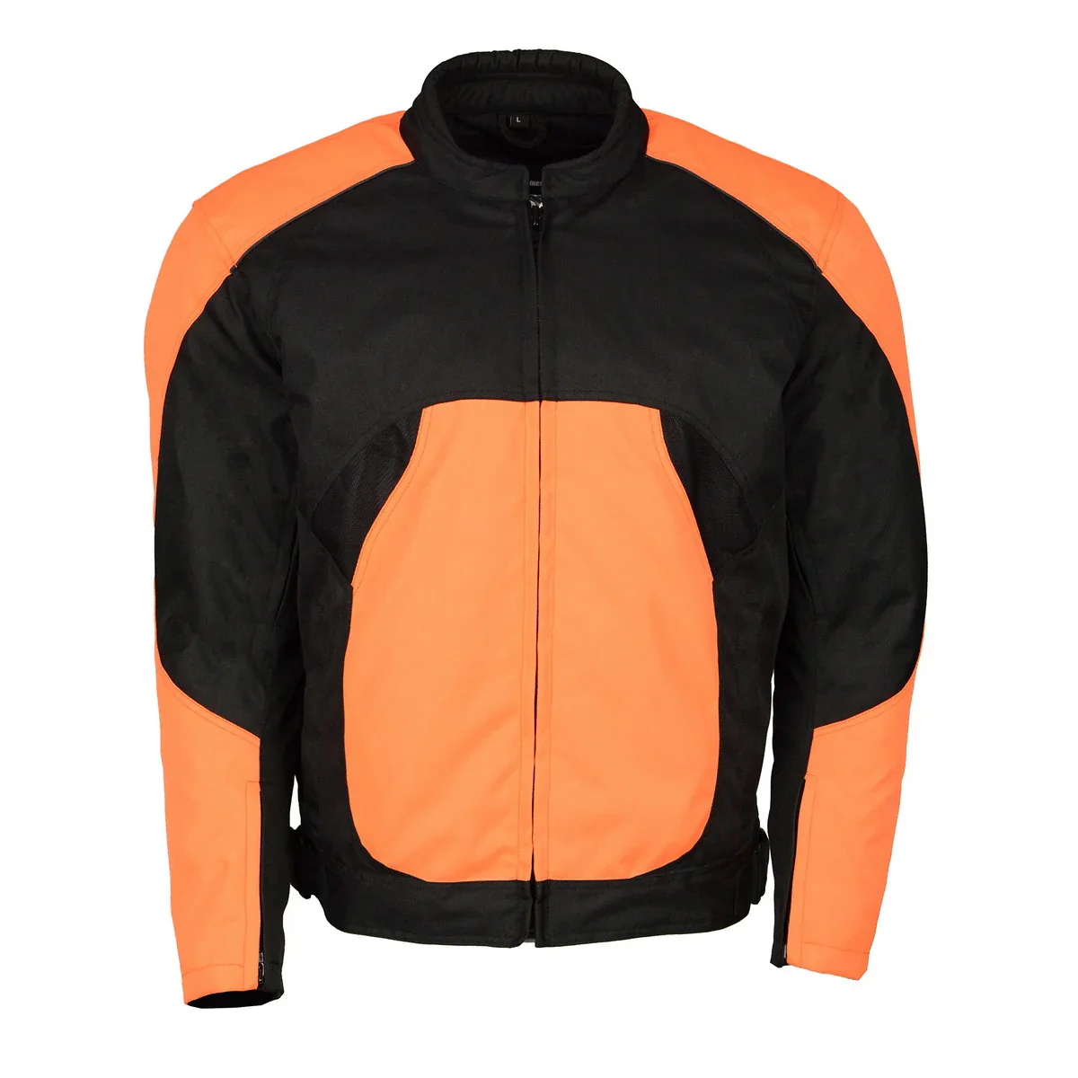 Excellent M Boss Motorcycle Apparel BOS11701 Men’s High-Vis Orange Nylon Motorcycle Racer Riding Jacket with Mesh Panel Black Original