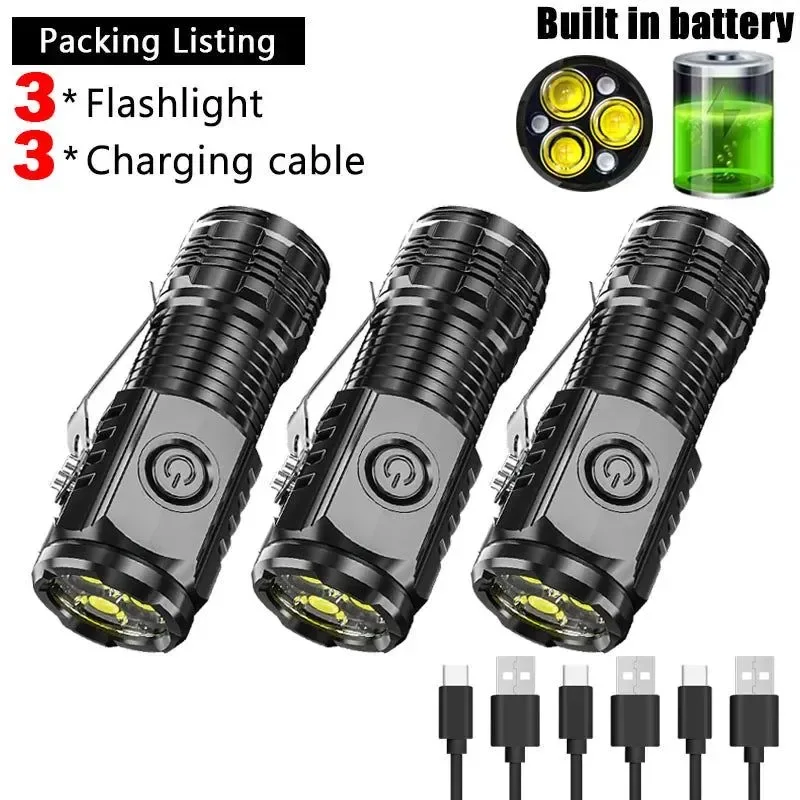 Selected Portable Mini 3LED Flashlight with Pen Clip Magnetic Tail and USB Charging – I for Outdoor Emergencies Easy-to-Use