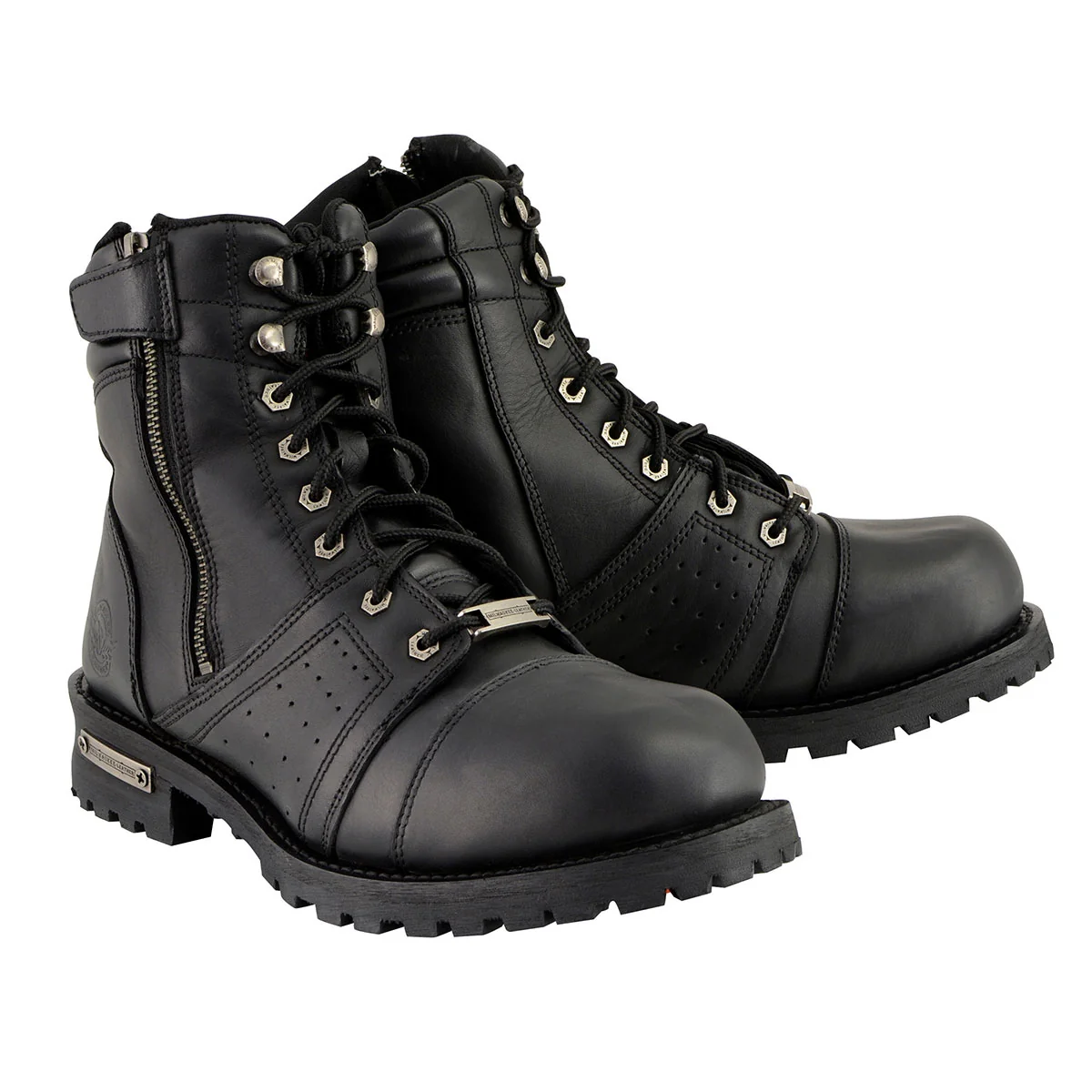 Advanced Milwaukee Leather Men’s Black Lace-Up Wide-Width Motorcycle Leather Boots with Side Zipper Entry MBM9000W Expertly Made
